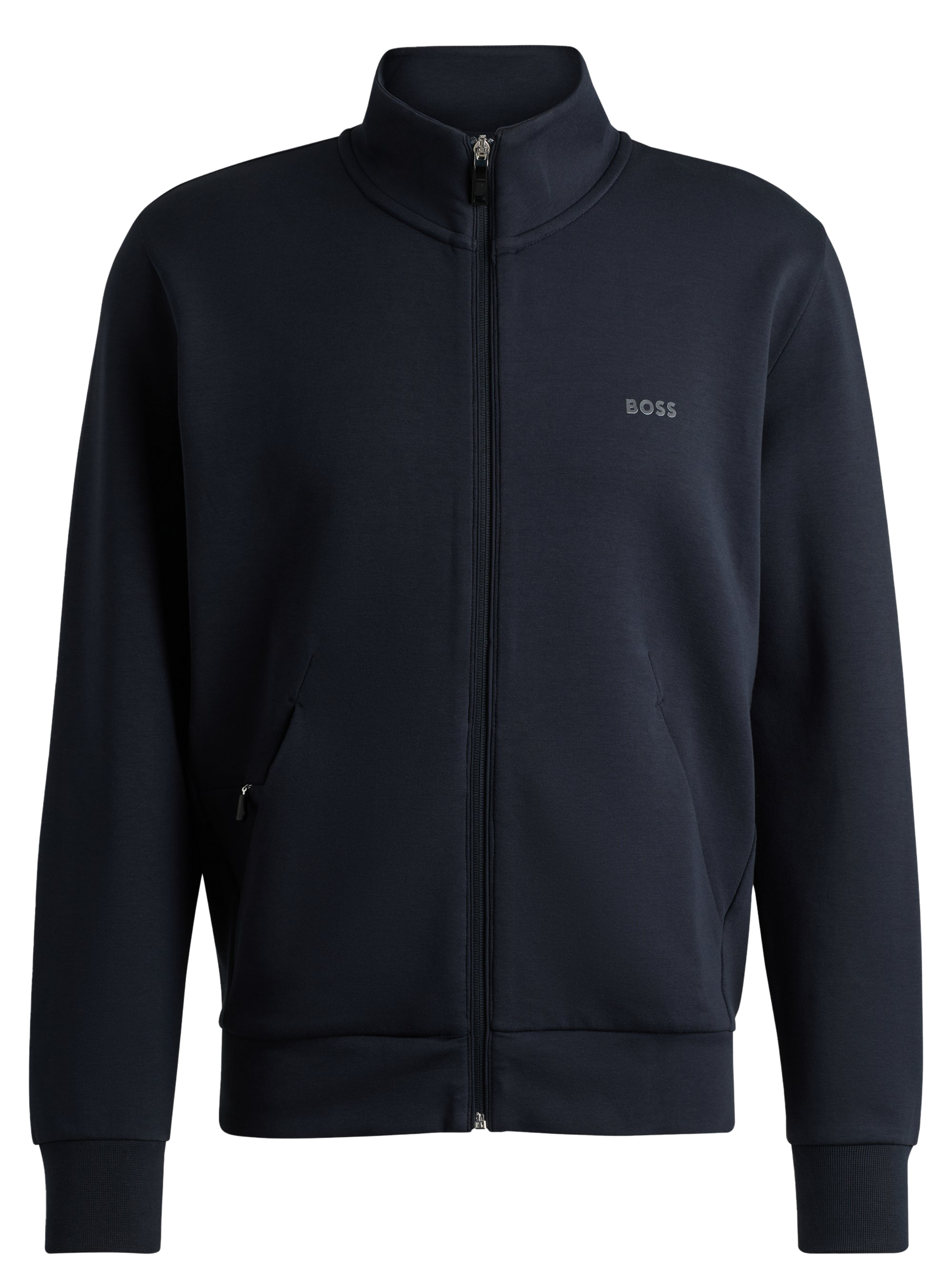 Screen-printed stretch cotton straight zipped sweater BOSS Blue