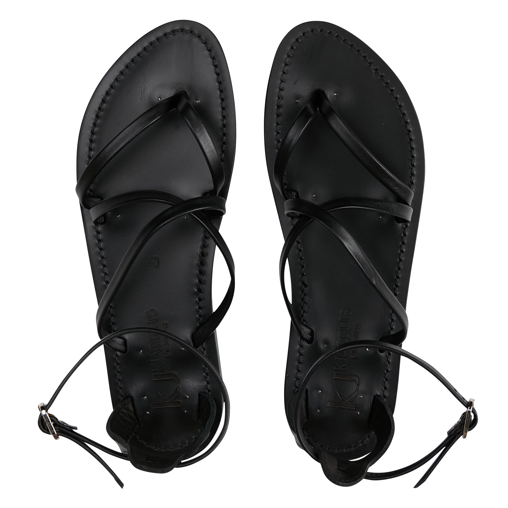 Flat leather cross-strap sandals K JACQUES Black