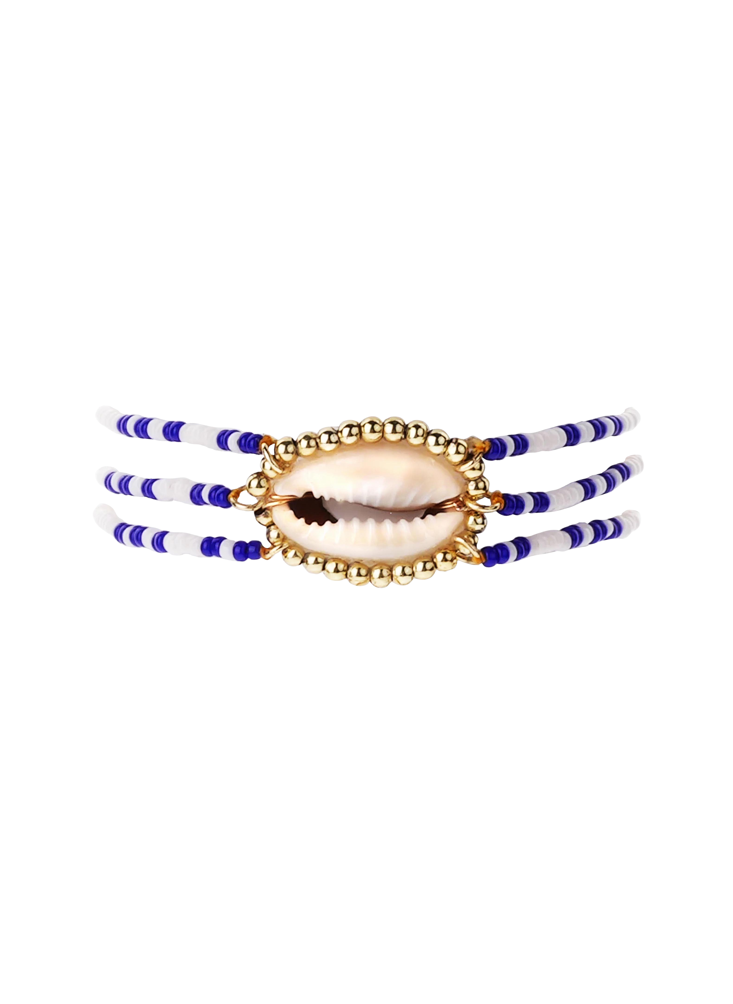 Adjustable bracelet with beads and central cabochon HIPANEMA White