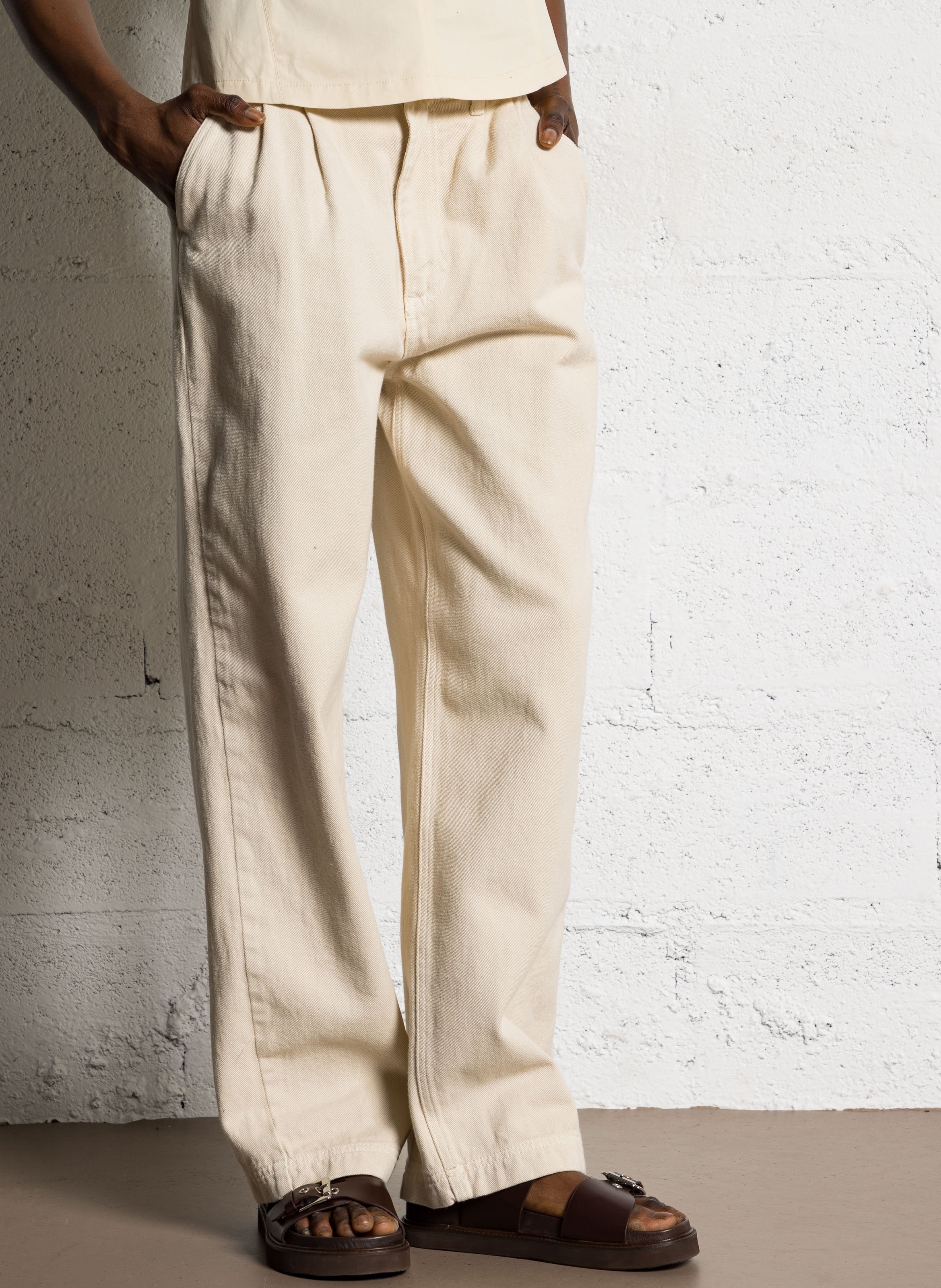 Katoenen rechte broek met hoge taille BELLEPIECE Beige