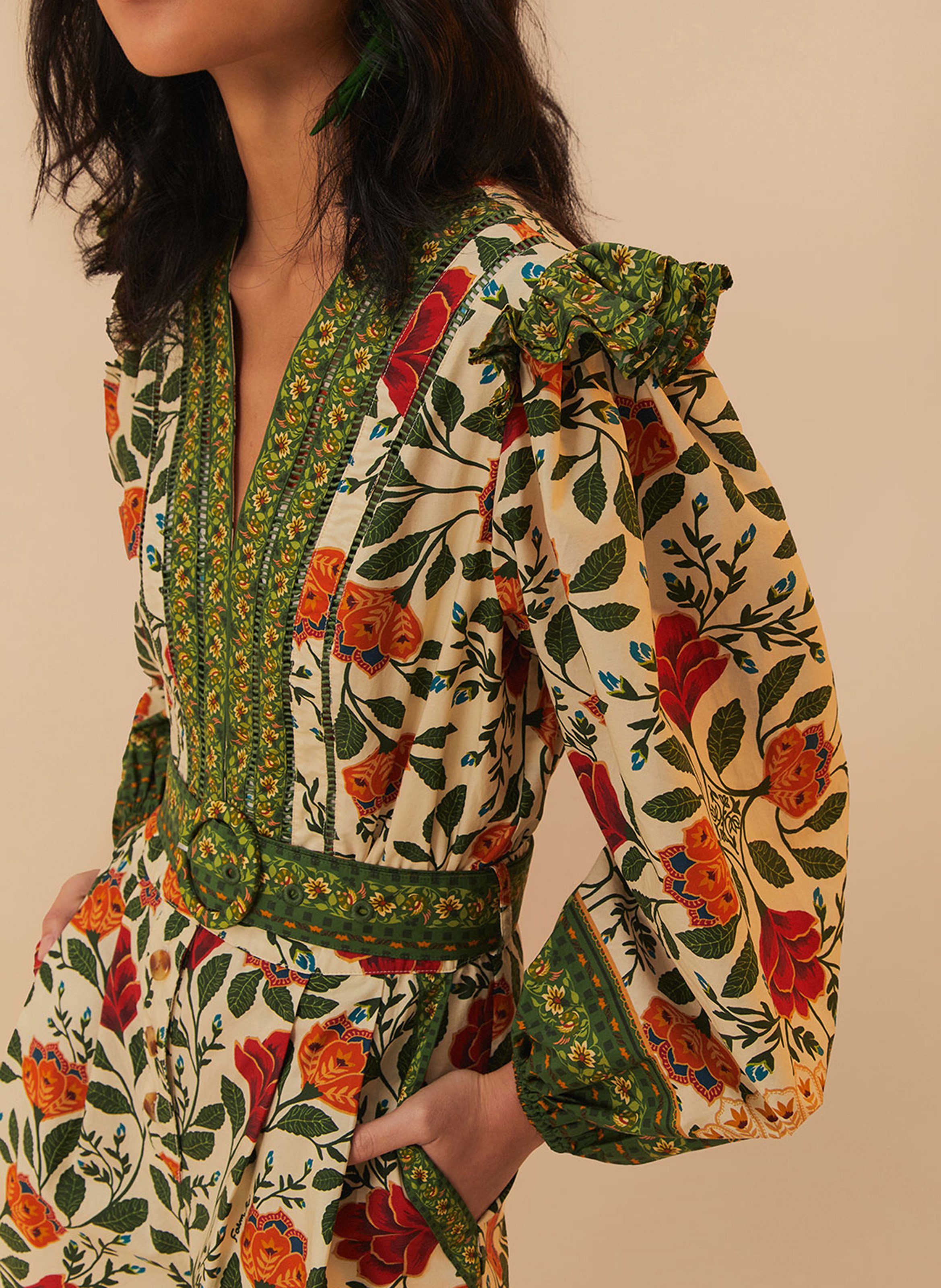 Printed playsuit with belt FARM RIO Green