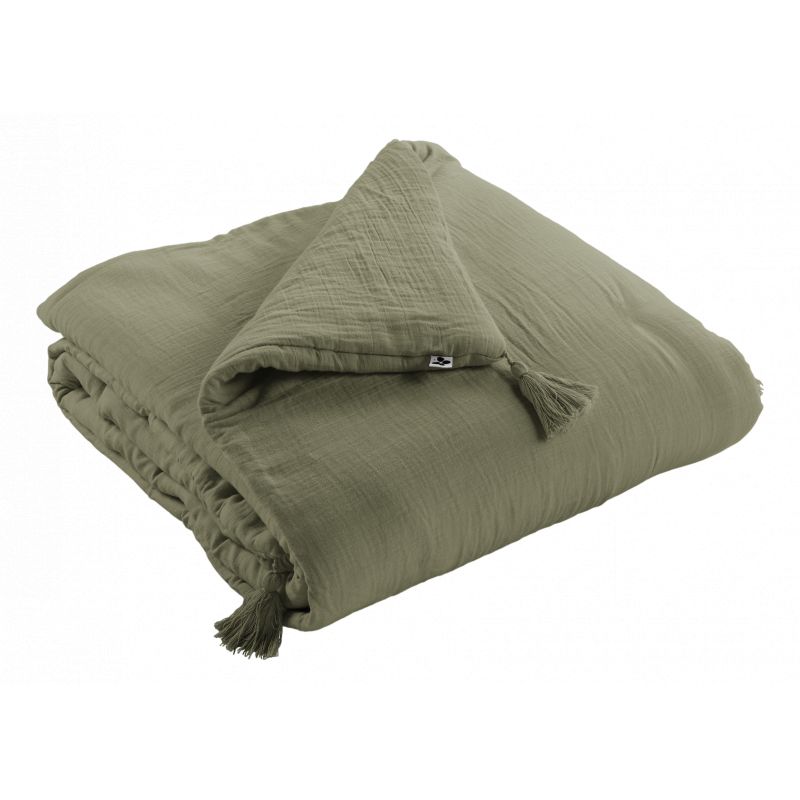 Cotton gauze bedspread or end-of-bed throw L'EFFET PAPILLON Green