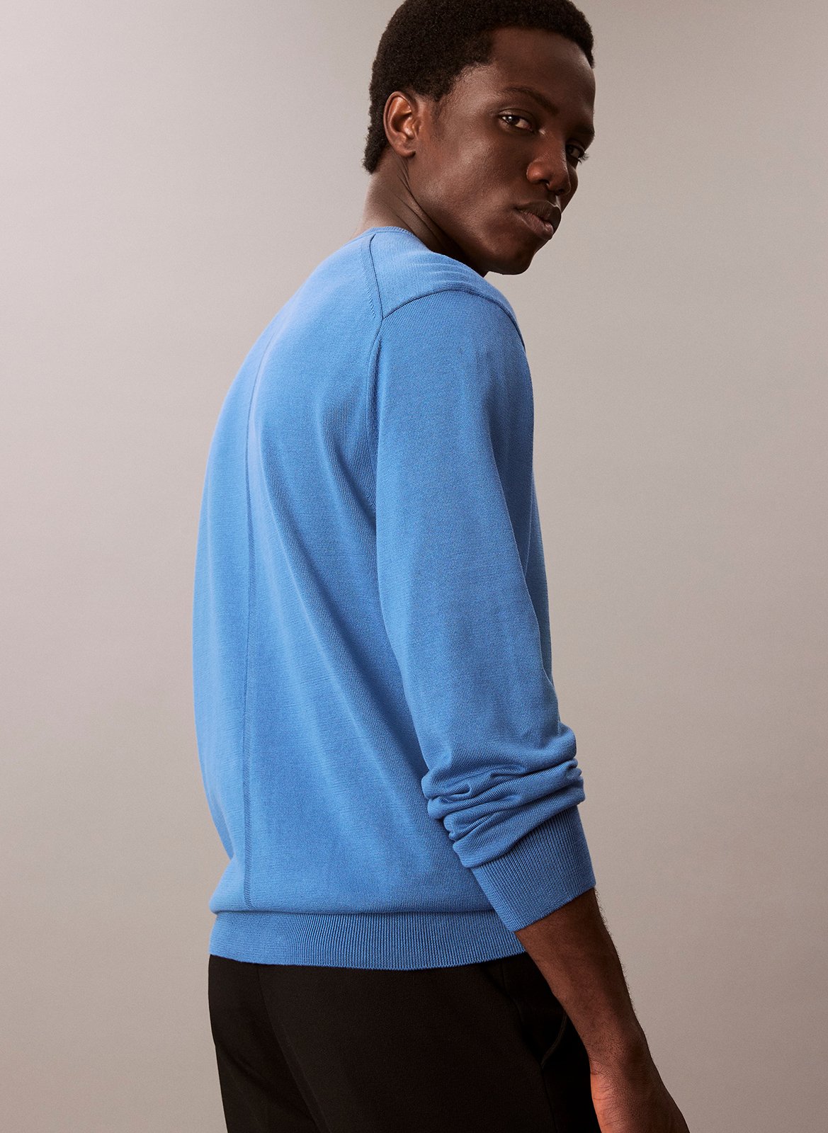 Sweat droit col rond en coton CALVIN KLEIN Bleu