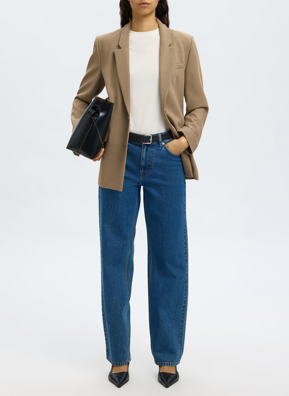 Jean droit en coton bio mélangé SELECTED Bleu