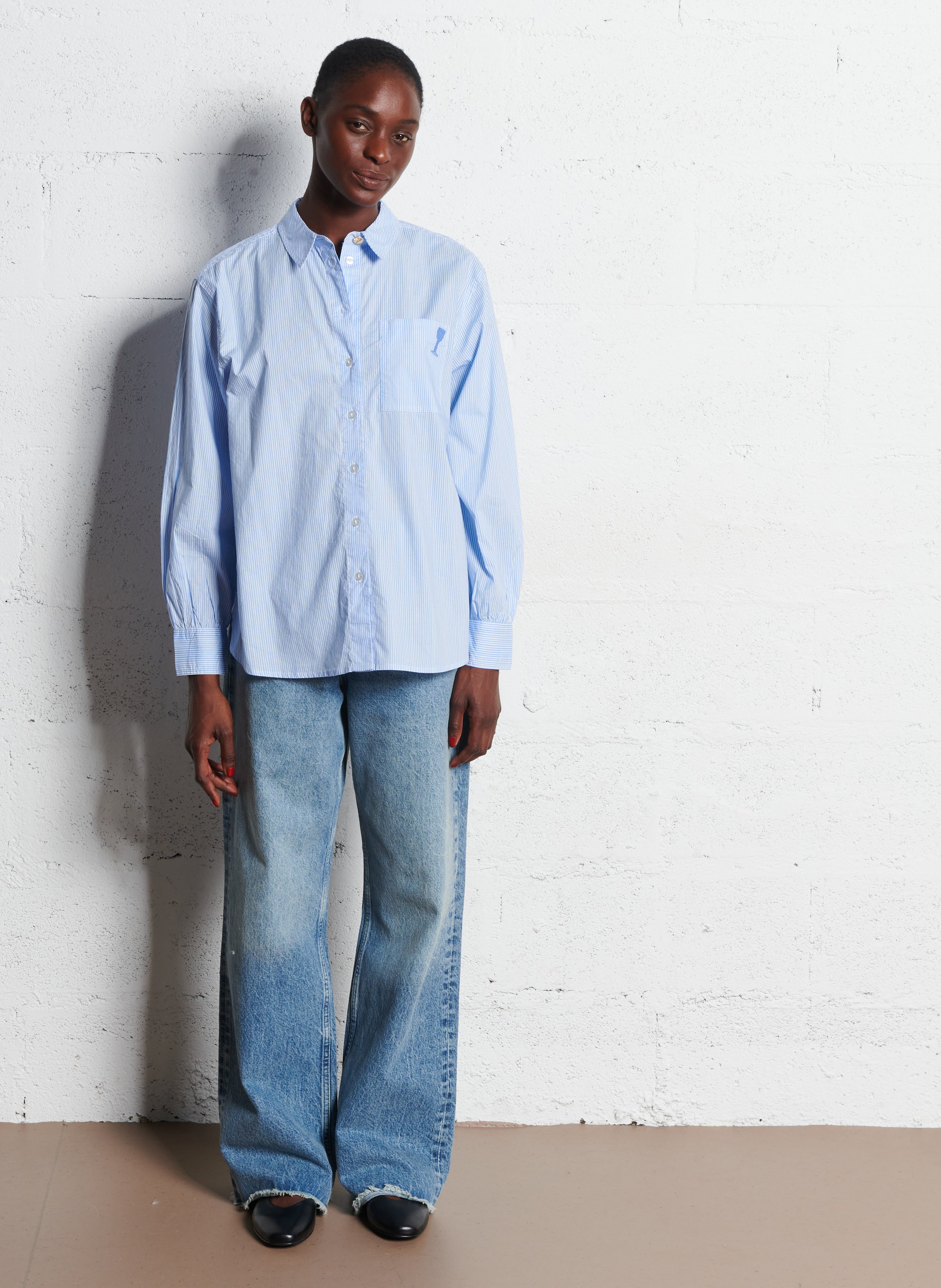 Chemise droite à rayures en coton bio FABIENNE CHAPOT Bleu