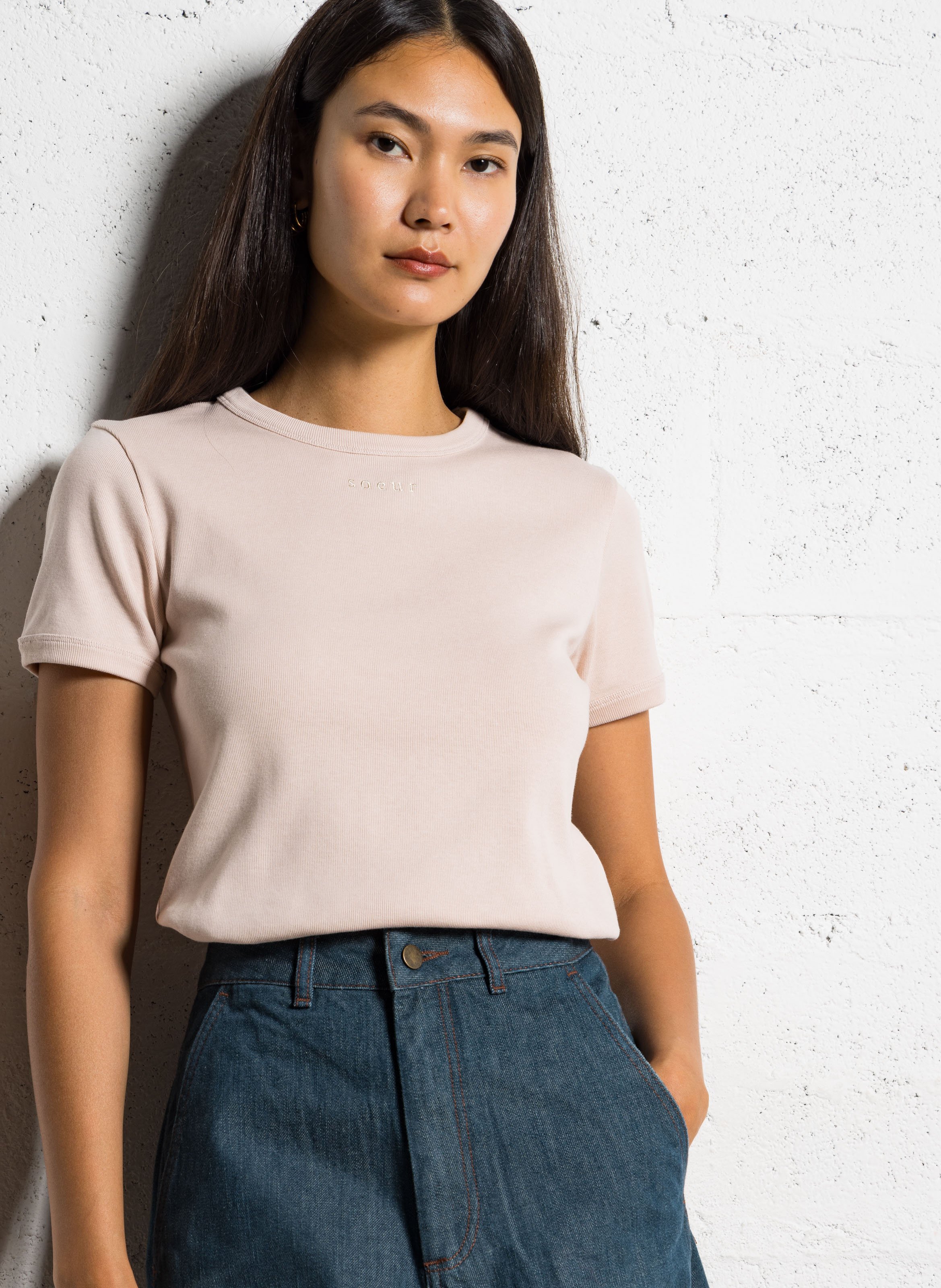 Tee-shirt ajusté en coton SOEUR Rose