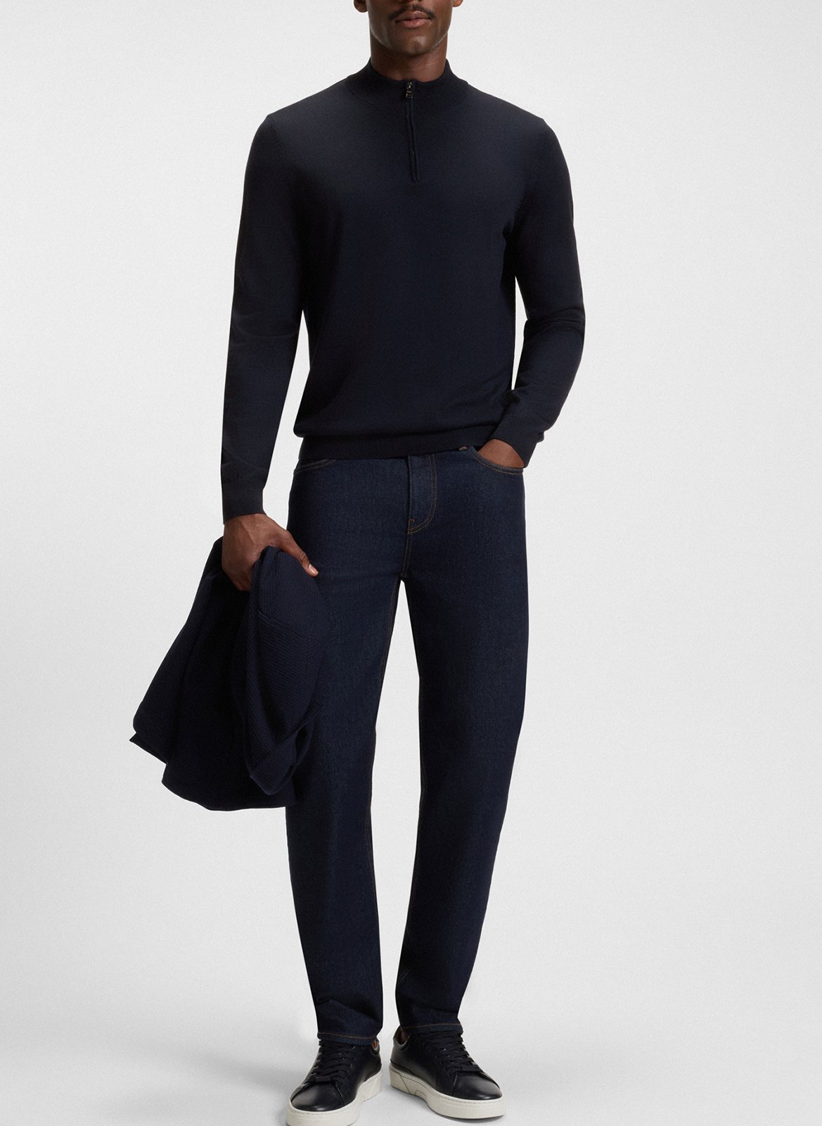 Zip-up high-neck wool sweater BOSS Blue