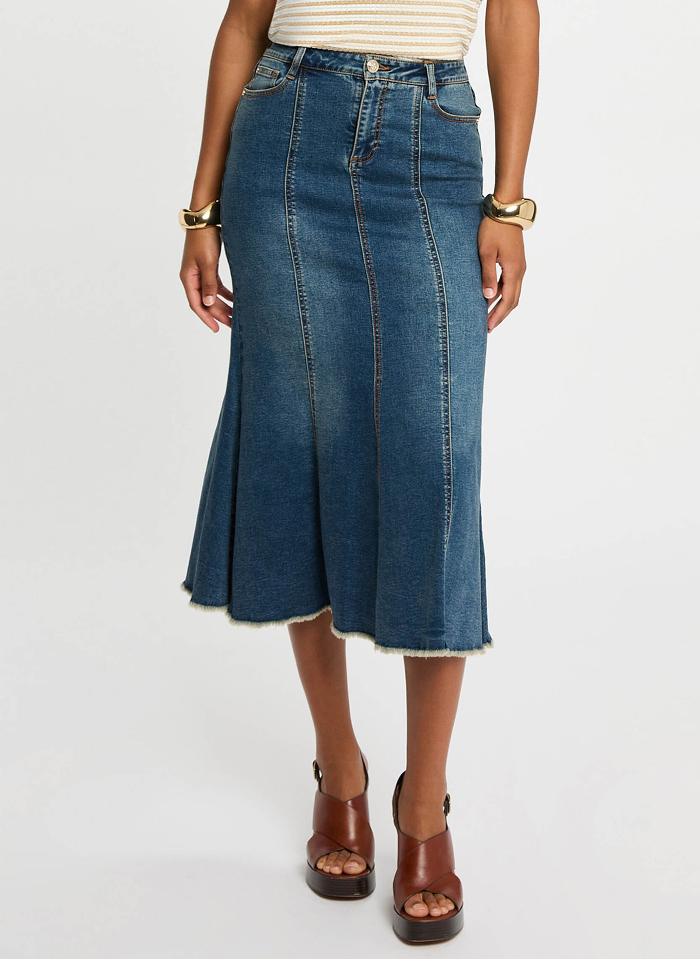 Jupe midi en denim MORGAN Bleu