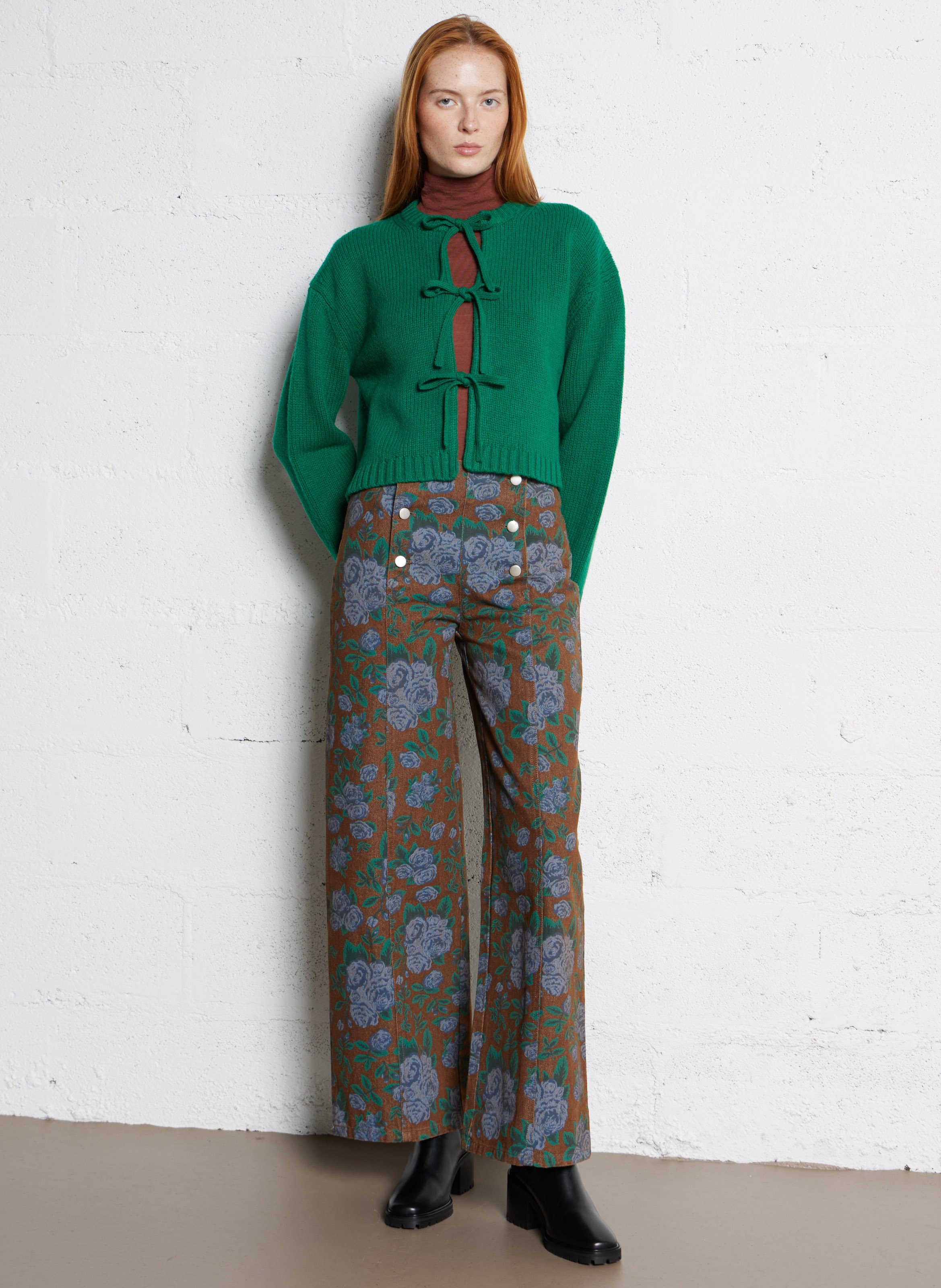 Gilet col rond en laine THE TINY BIG SISTER Vert