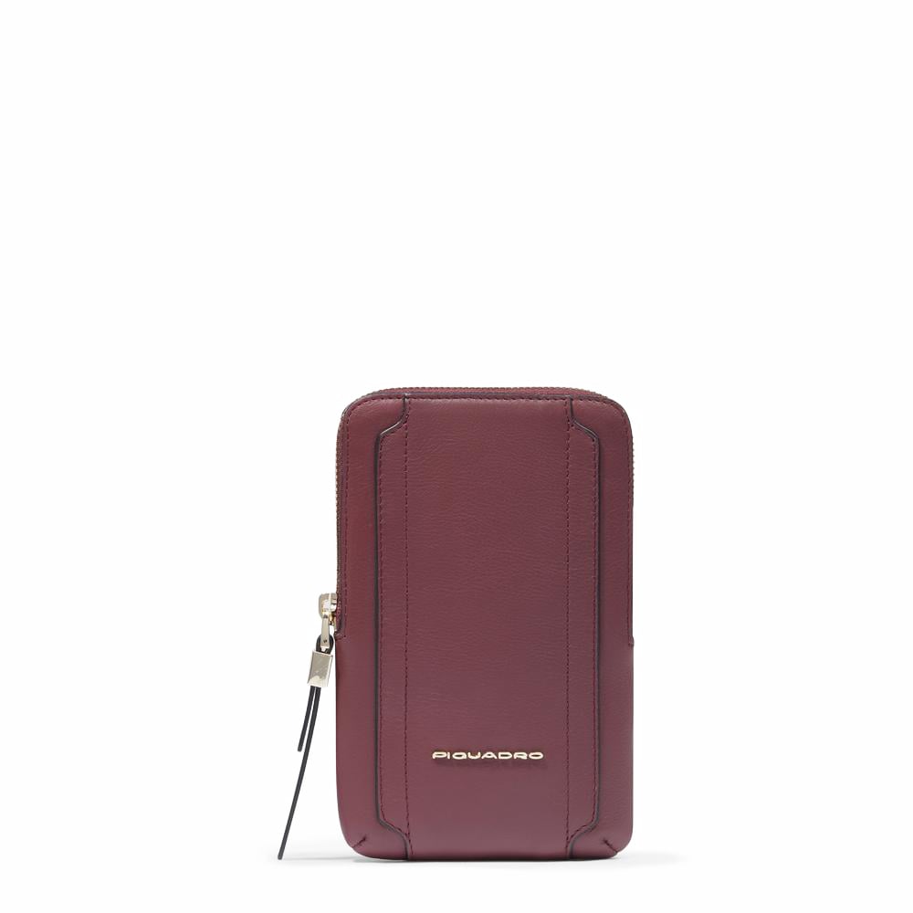 Leather phone crossbody pouch with credit card holder and RFID protection PIQUADRO Red