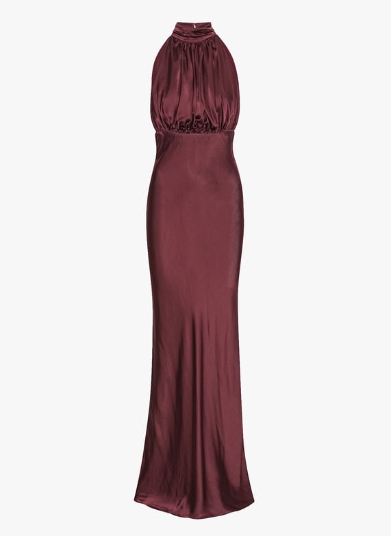 Long silk dress with high neck Brown Rotate - Women | Place des Tendances Long silk dress with high neck Brown Rotate - Women | Place des Tendances