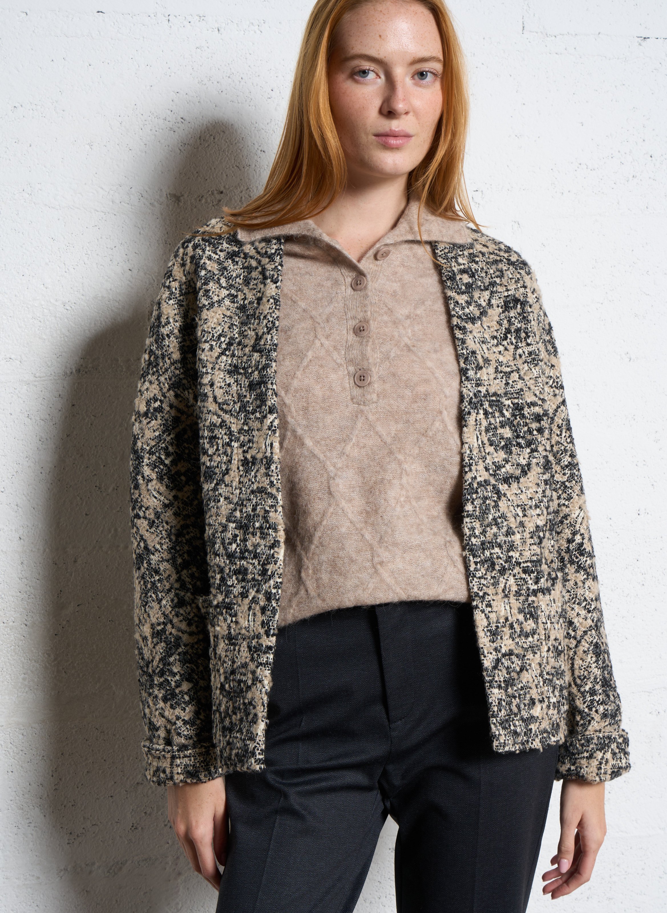 Veste droite à enfiler en tweed MAISON 123 Blanc