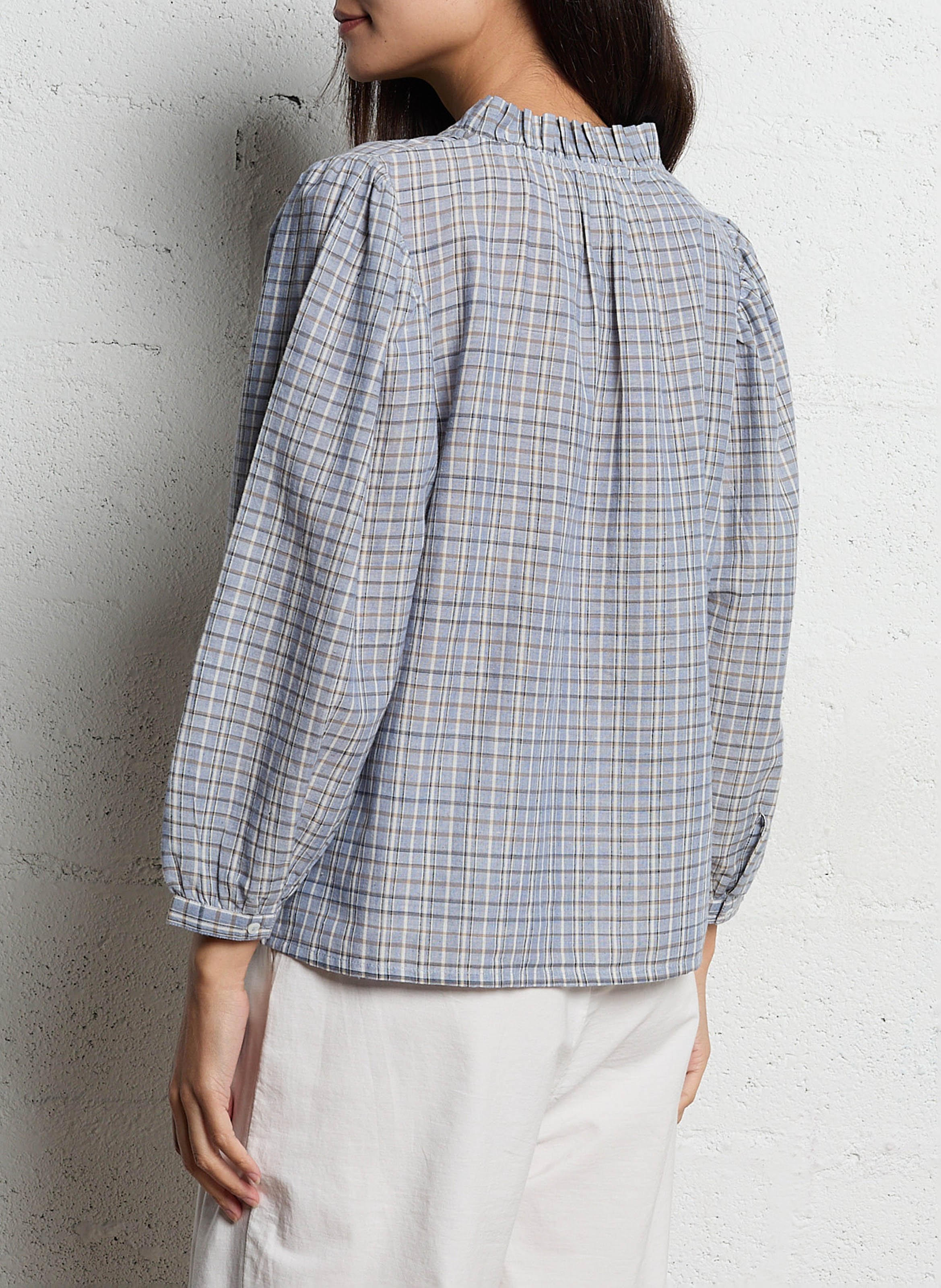 Weite Baumwollbluse mit Rundhalsausschnitt Grau