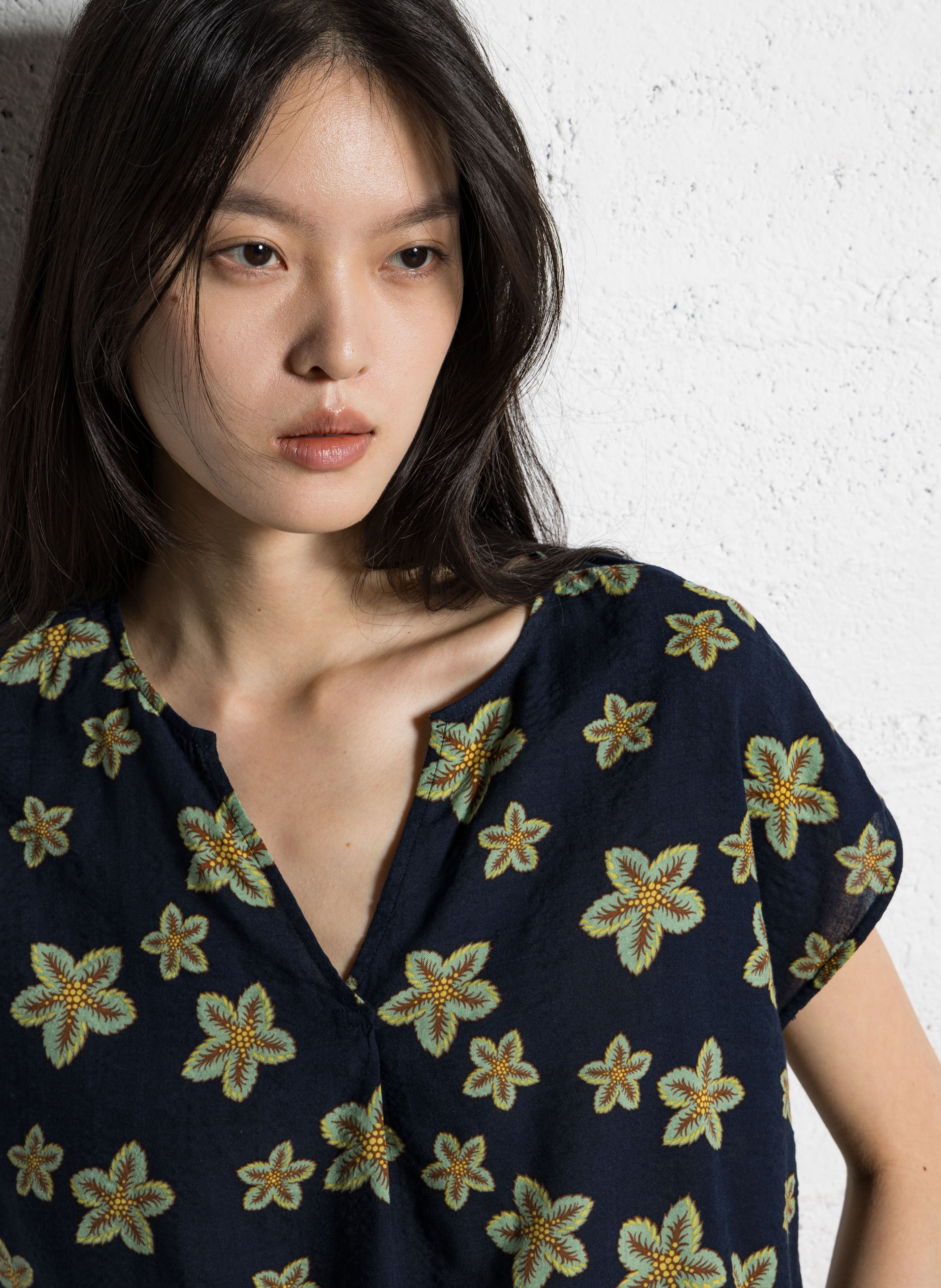 Top imprimé col tunisien en coton mélangé NICE THINGS Bleu