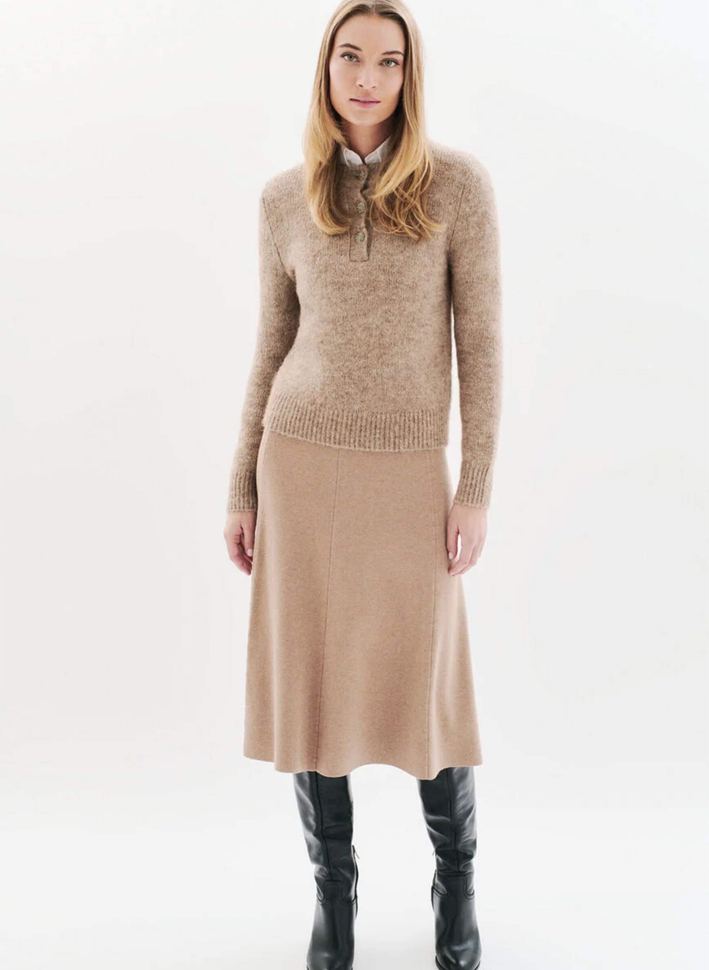 Pull droit col rond CAROLL Marron