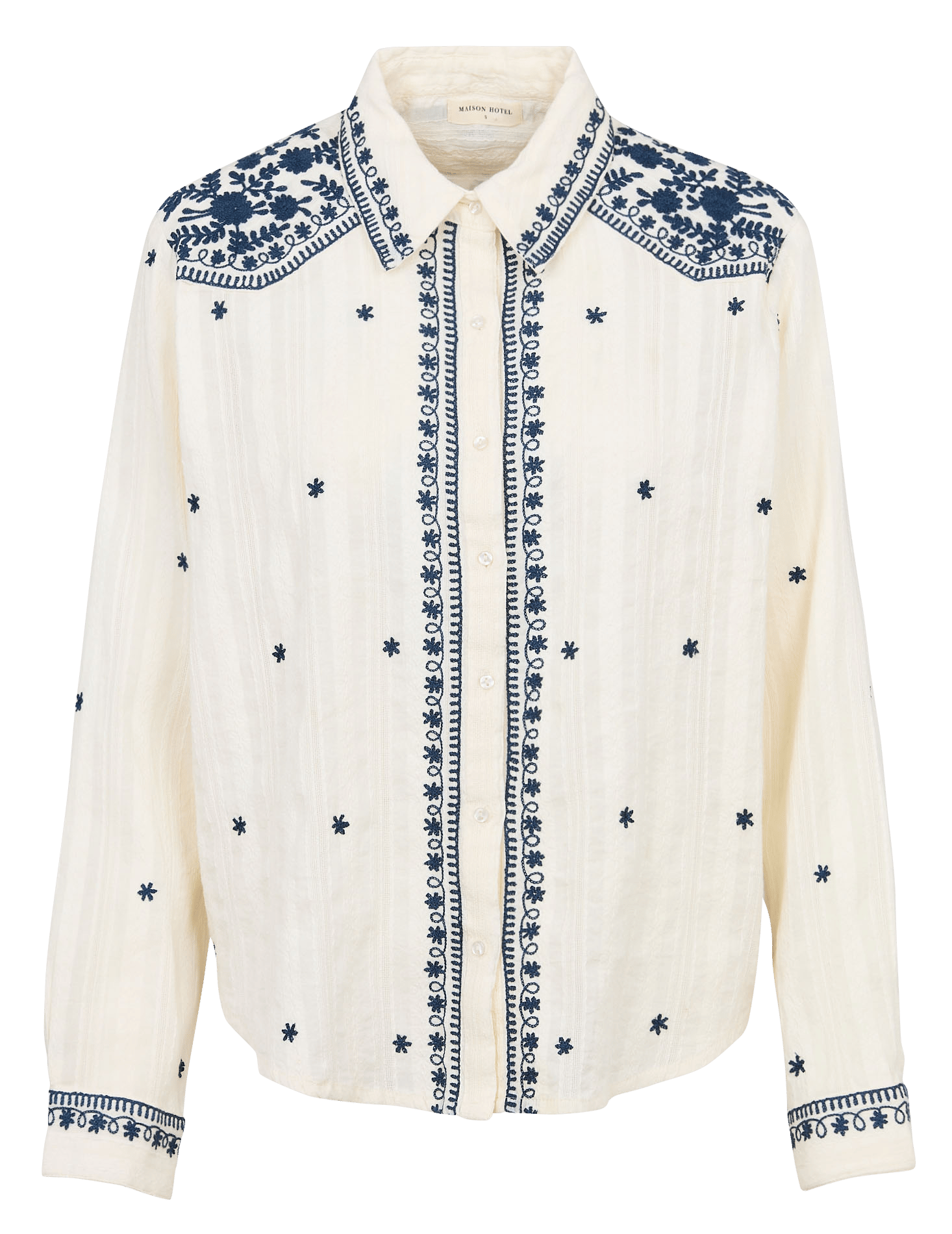 Gerades Baumwollhemd mit Stickerei MAISON HOTEL Blau