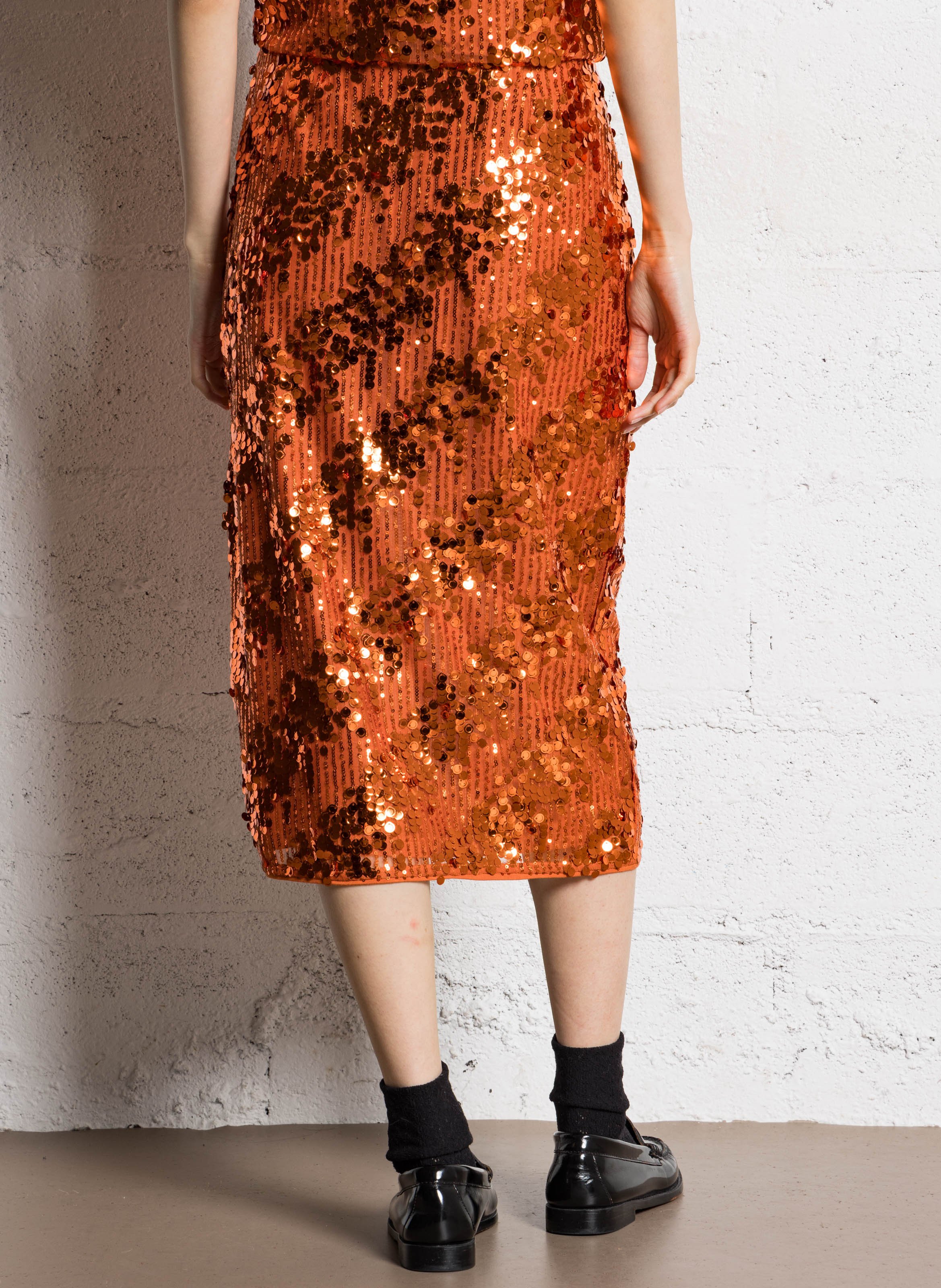 Halflange rok met lovertjes IKKS Oranje