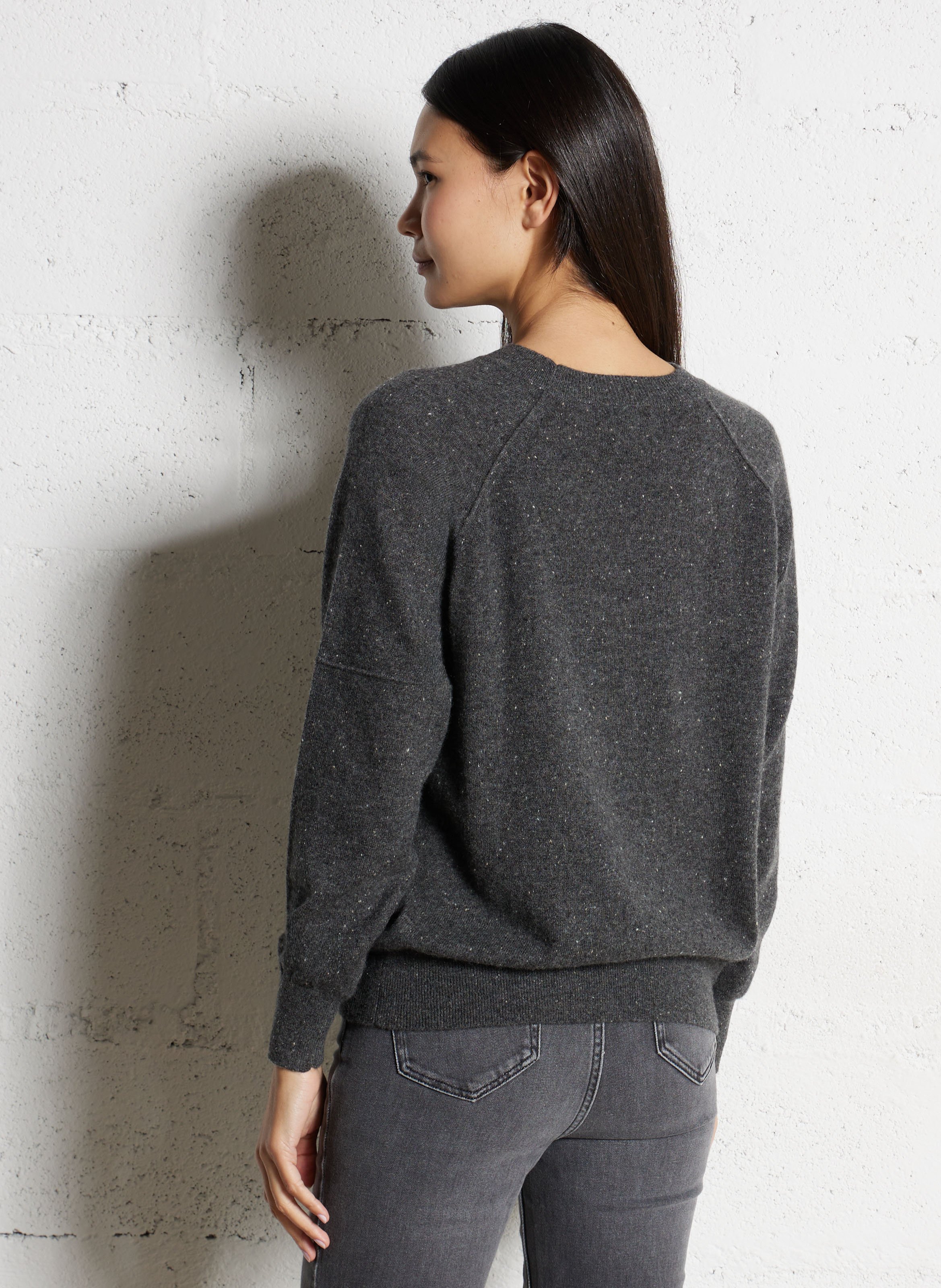 Pull col rond moucheté en cachemire MAISON 123 Gris