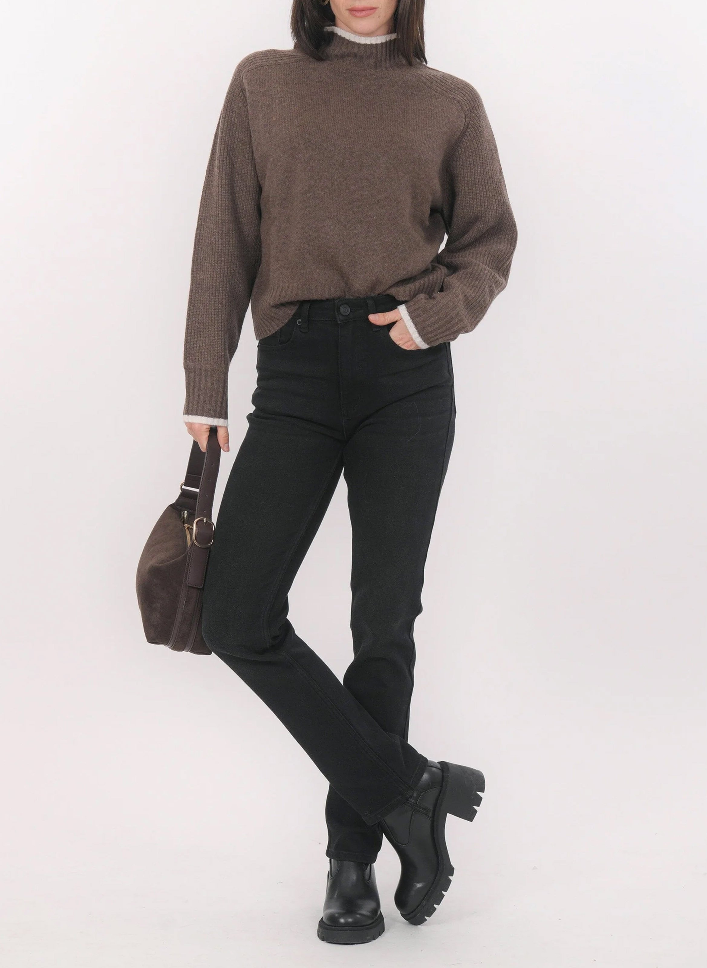 Pull oversize col montant en laine et cachemire KOOKAI Marron