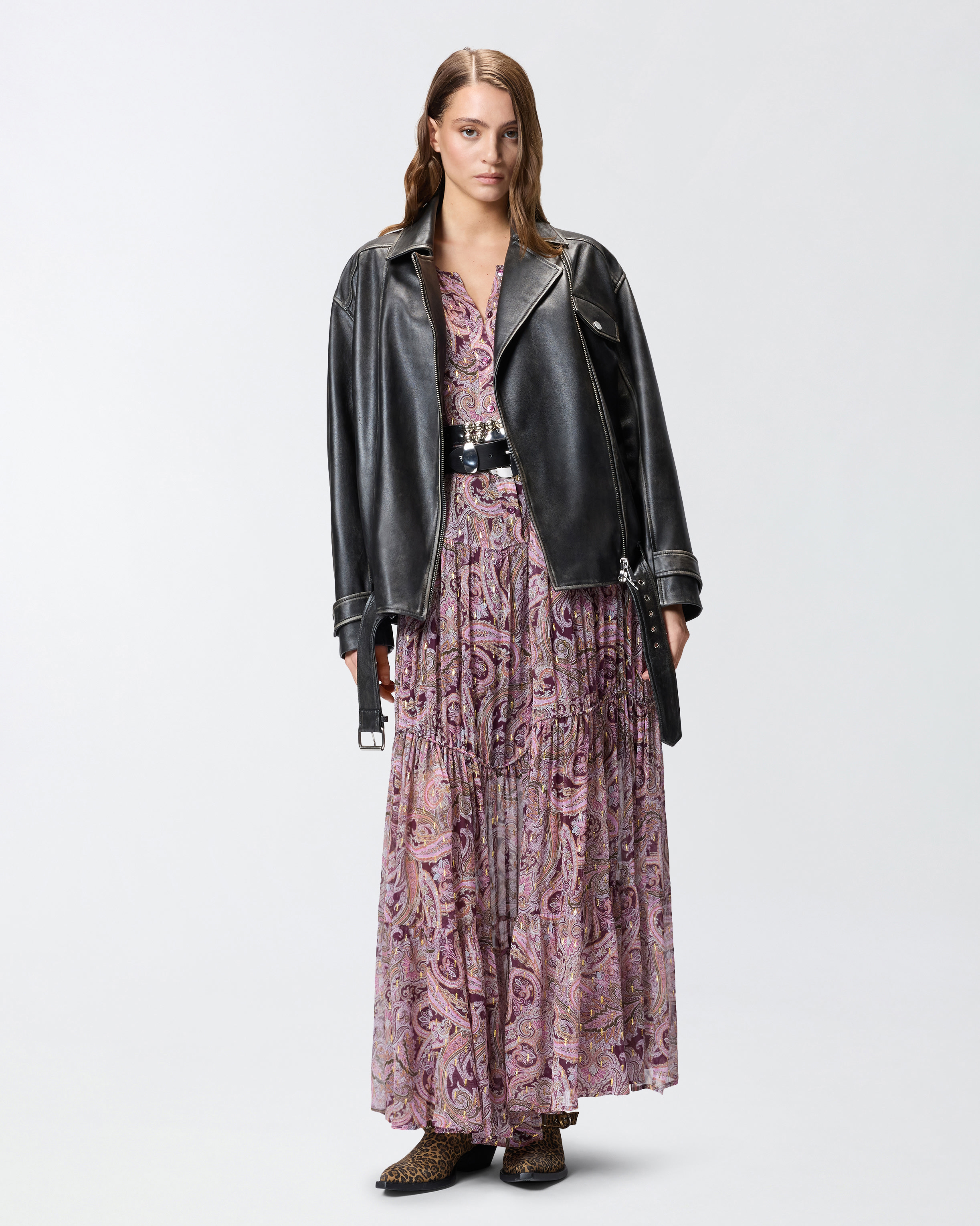 Robe longue à imprimé cachemire métallisé PINKO Rose