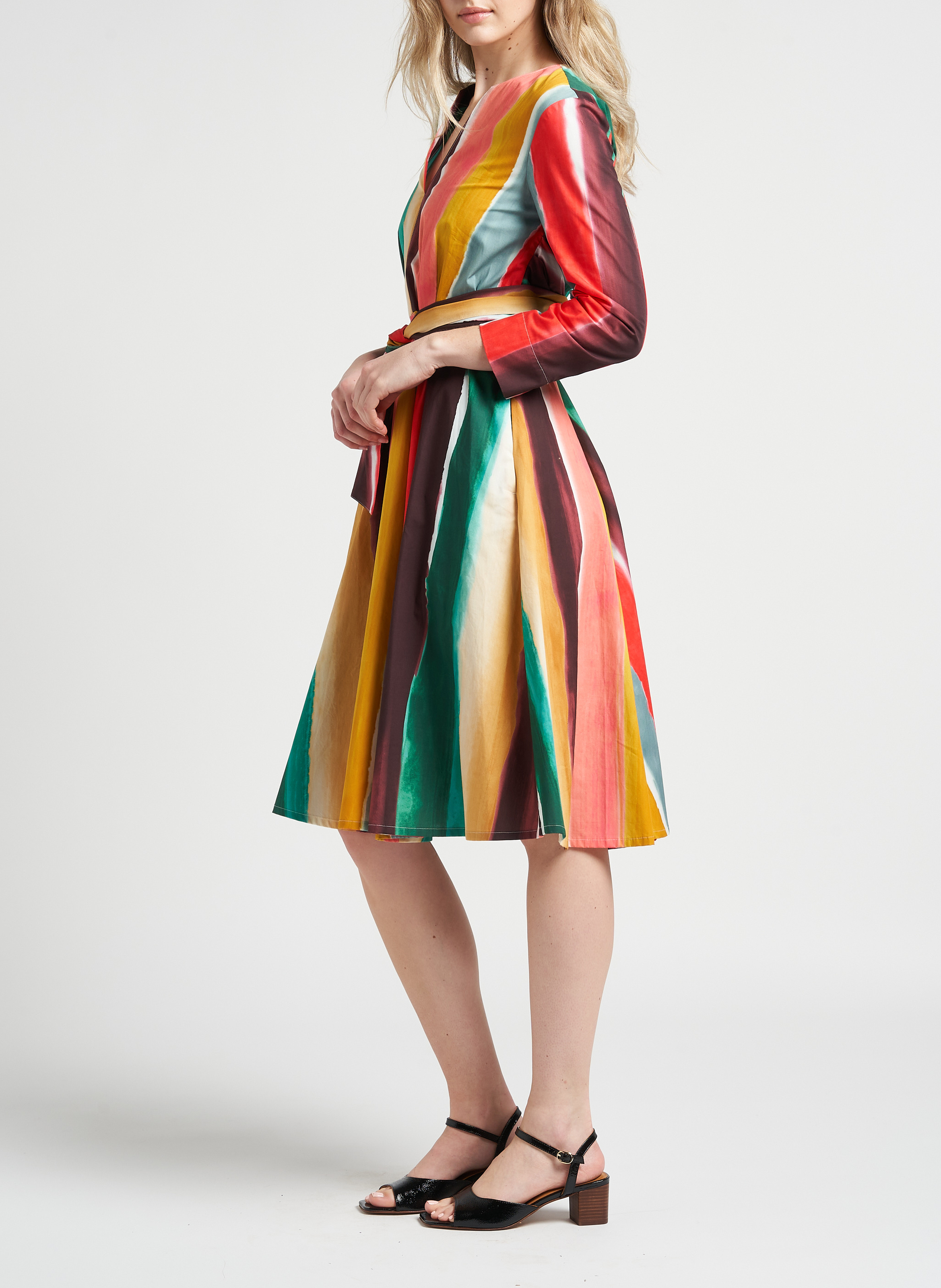 Halflange, getailleerde jurk van katoenpopeline met print MAX&Co. Veelkleurig