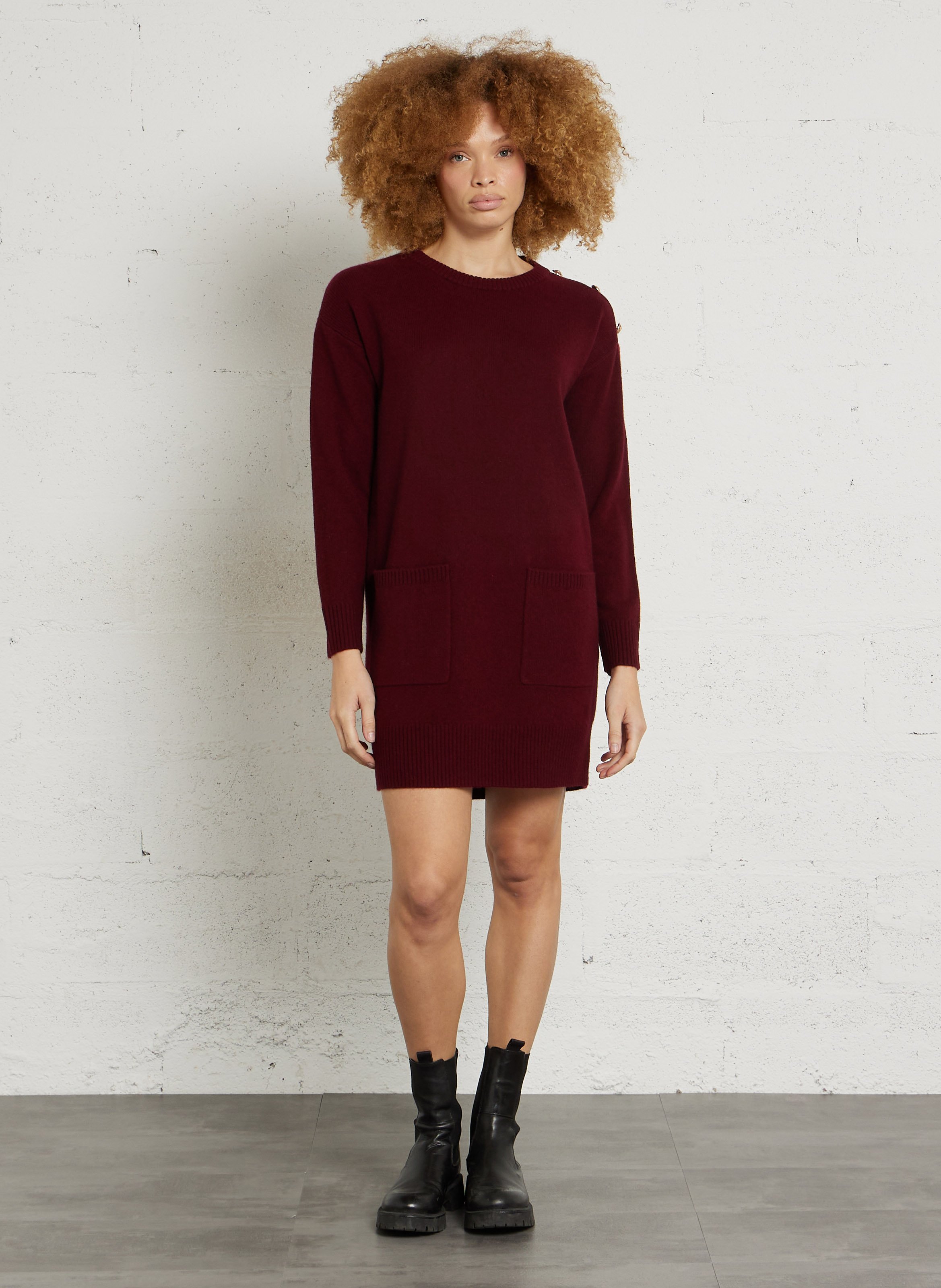 Korte, wollen jurk met ronde hals MAISON 123 Rood