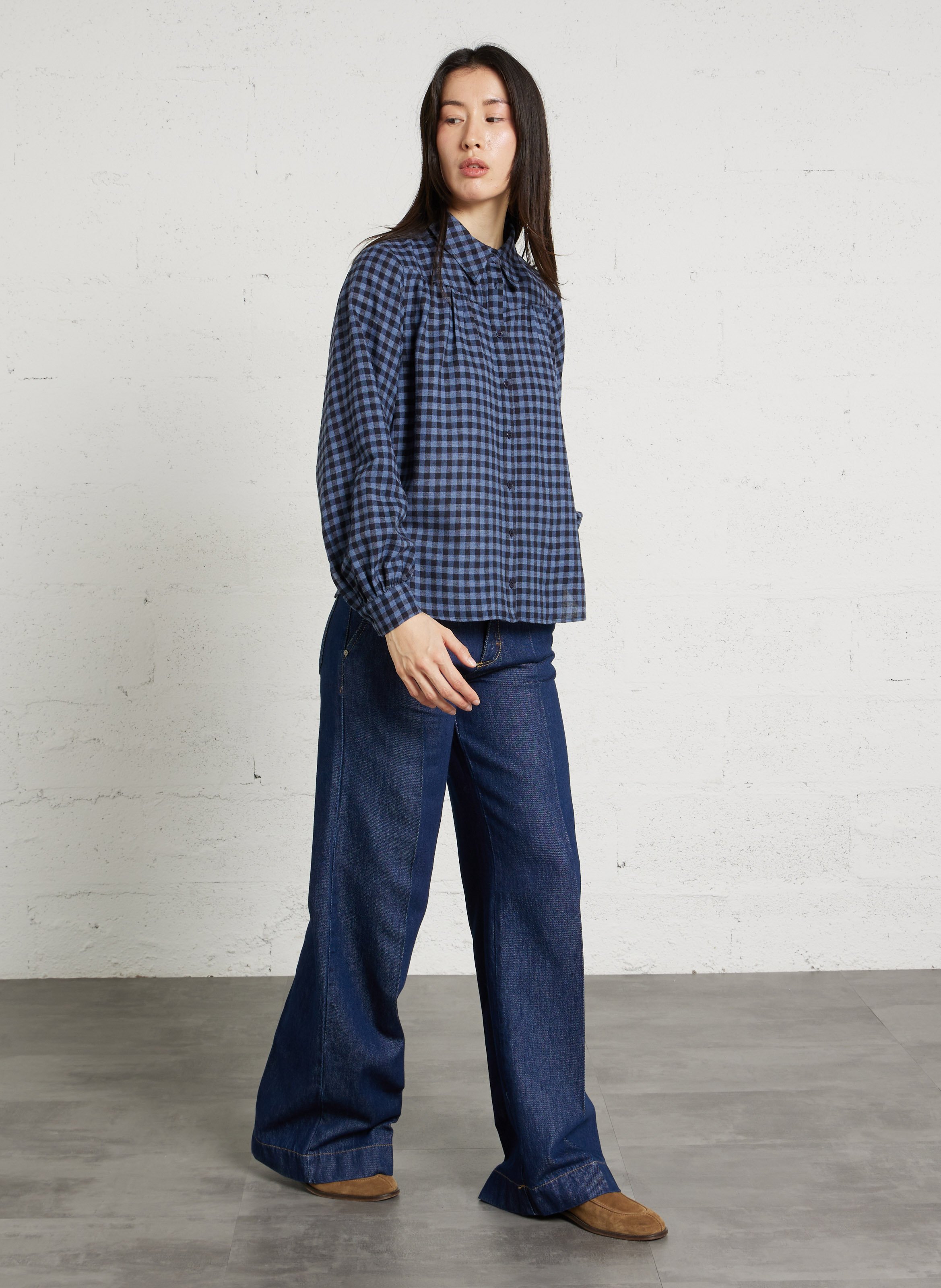 Oversized classic collar checked shirt MAISON 123 Blue