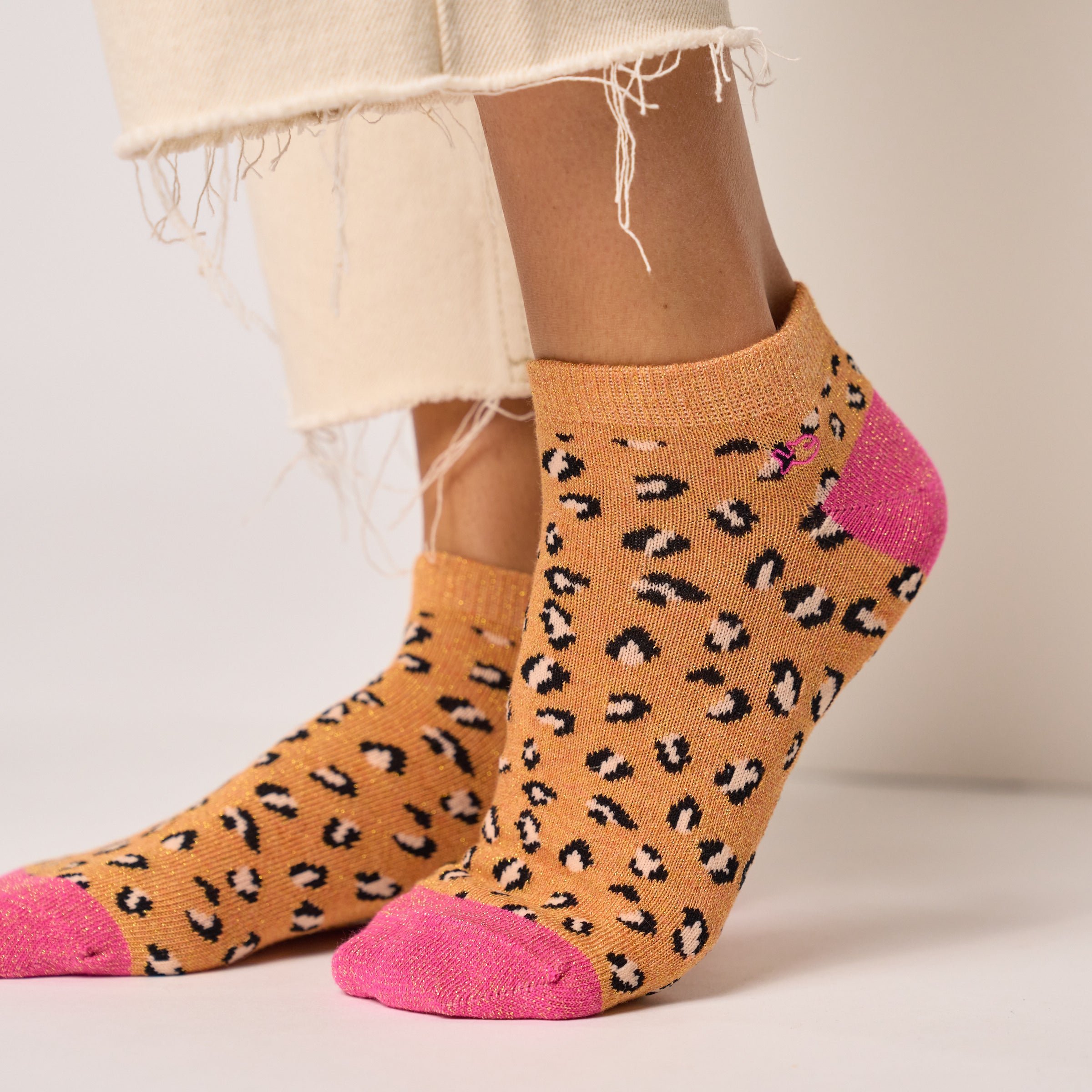 Cotton Combed Leopard Ankle Socks Orange