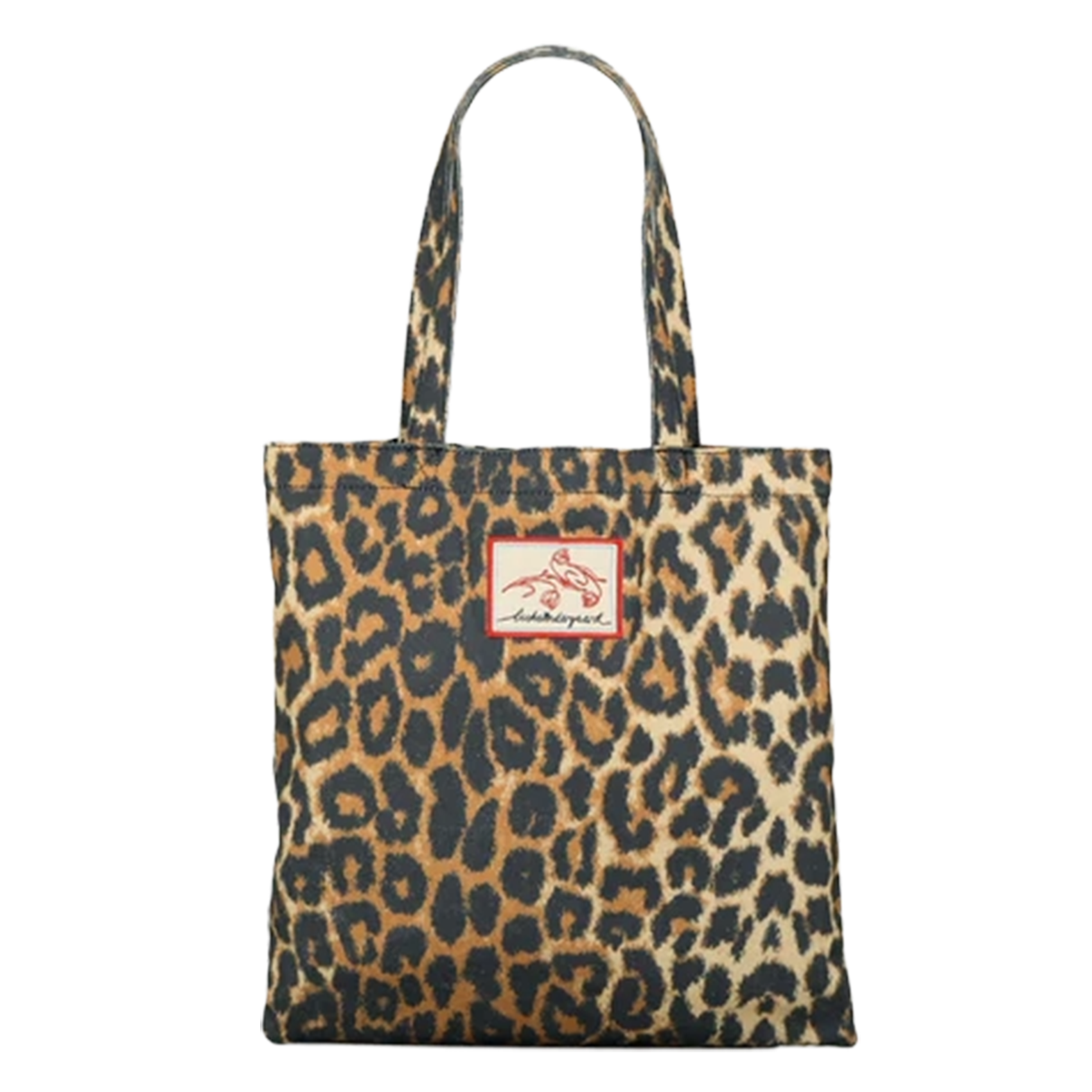 Bolso tote con estampado de leopardo en algodón. BECKSONDERGAARD Negro