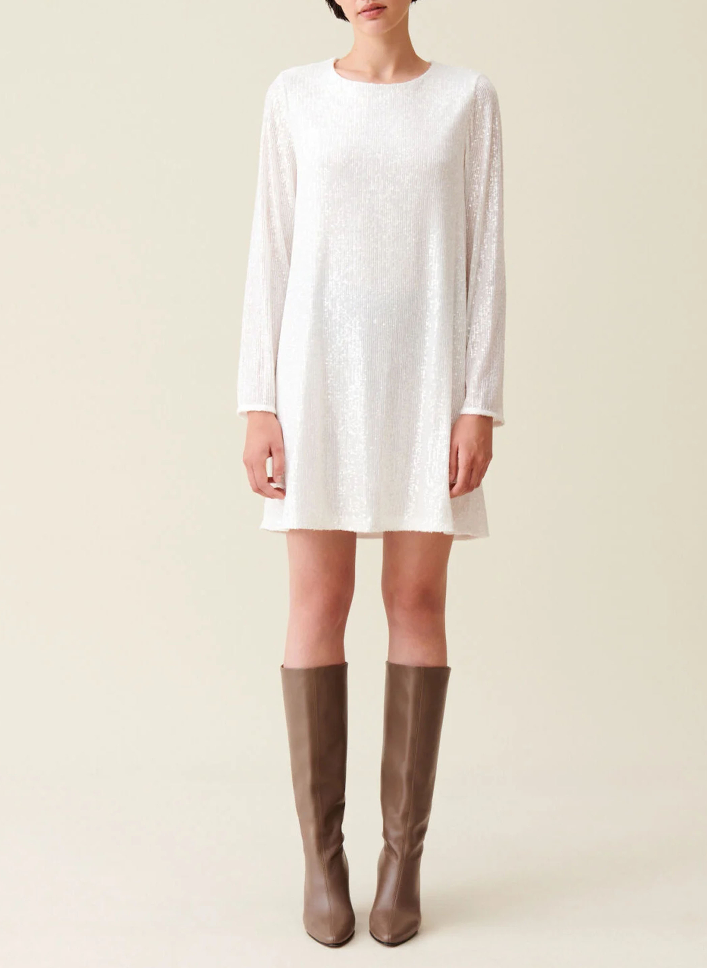 Short sequined round-neck dress CLAUDIE PIERLOT Beige