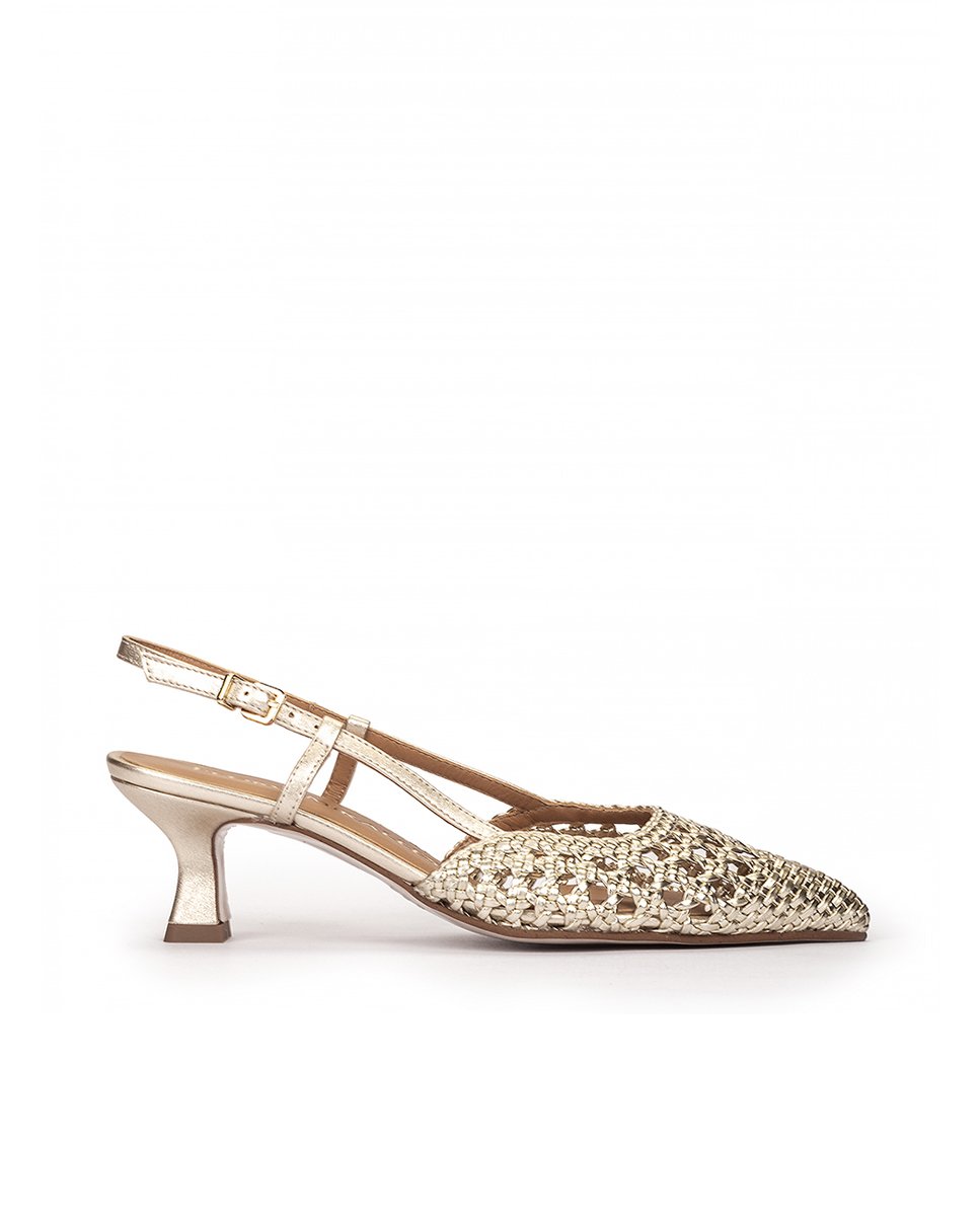 Metallic woven pointed-toe pumps. PEDRO MIRALLES Golden