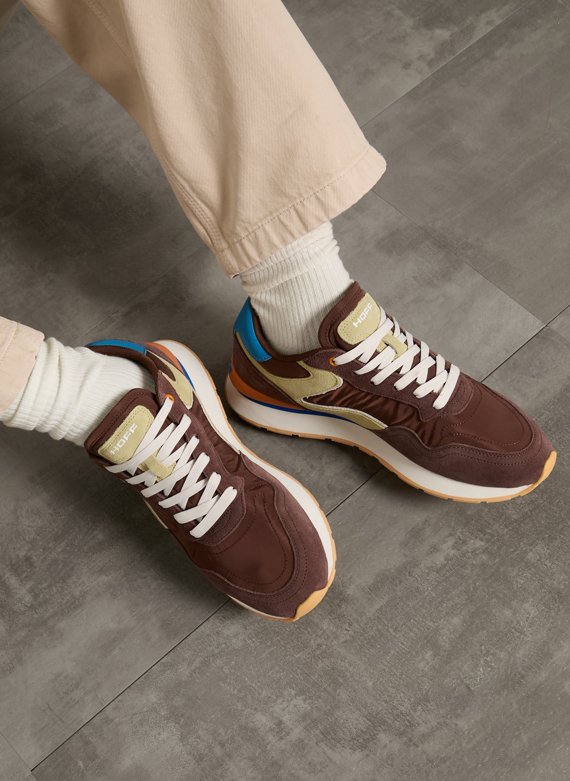 Low-top leather mix sneakers HOFF Brown