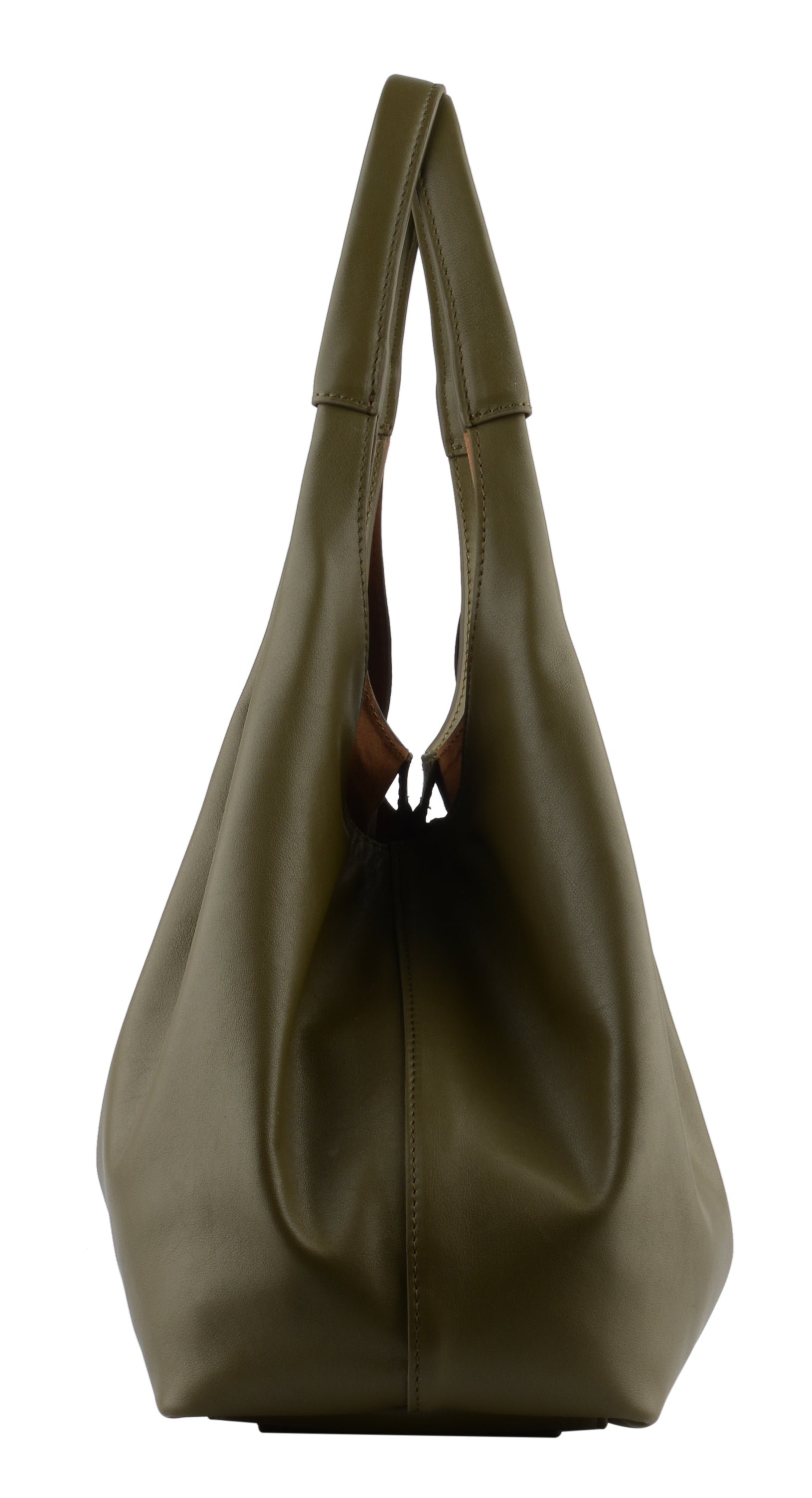 Calfskin leather shoulder bag POURCHET Khaki