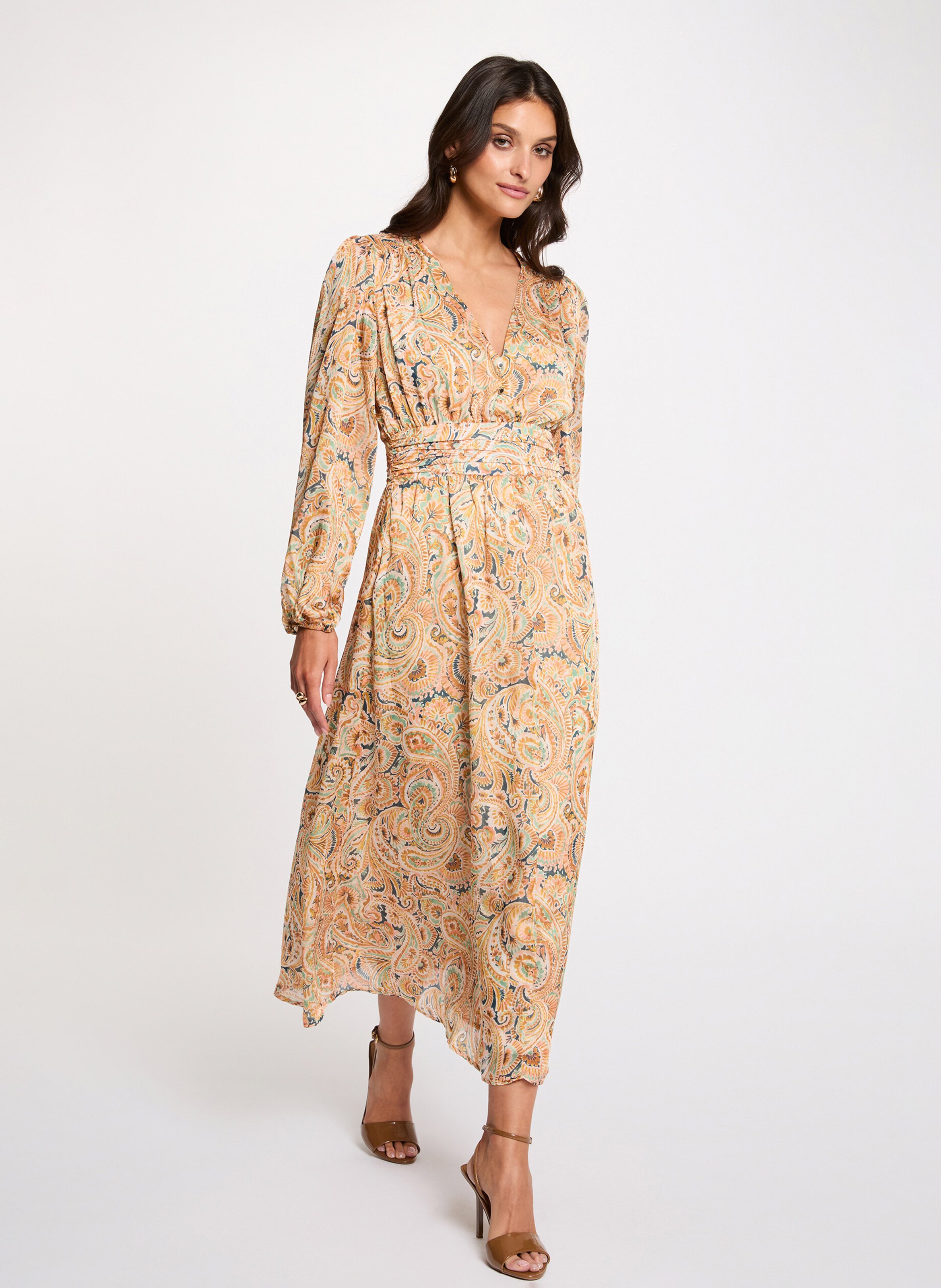 Robe midi imprimée col v MORGAN Multicolore
