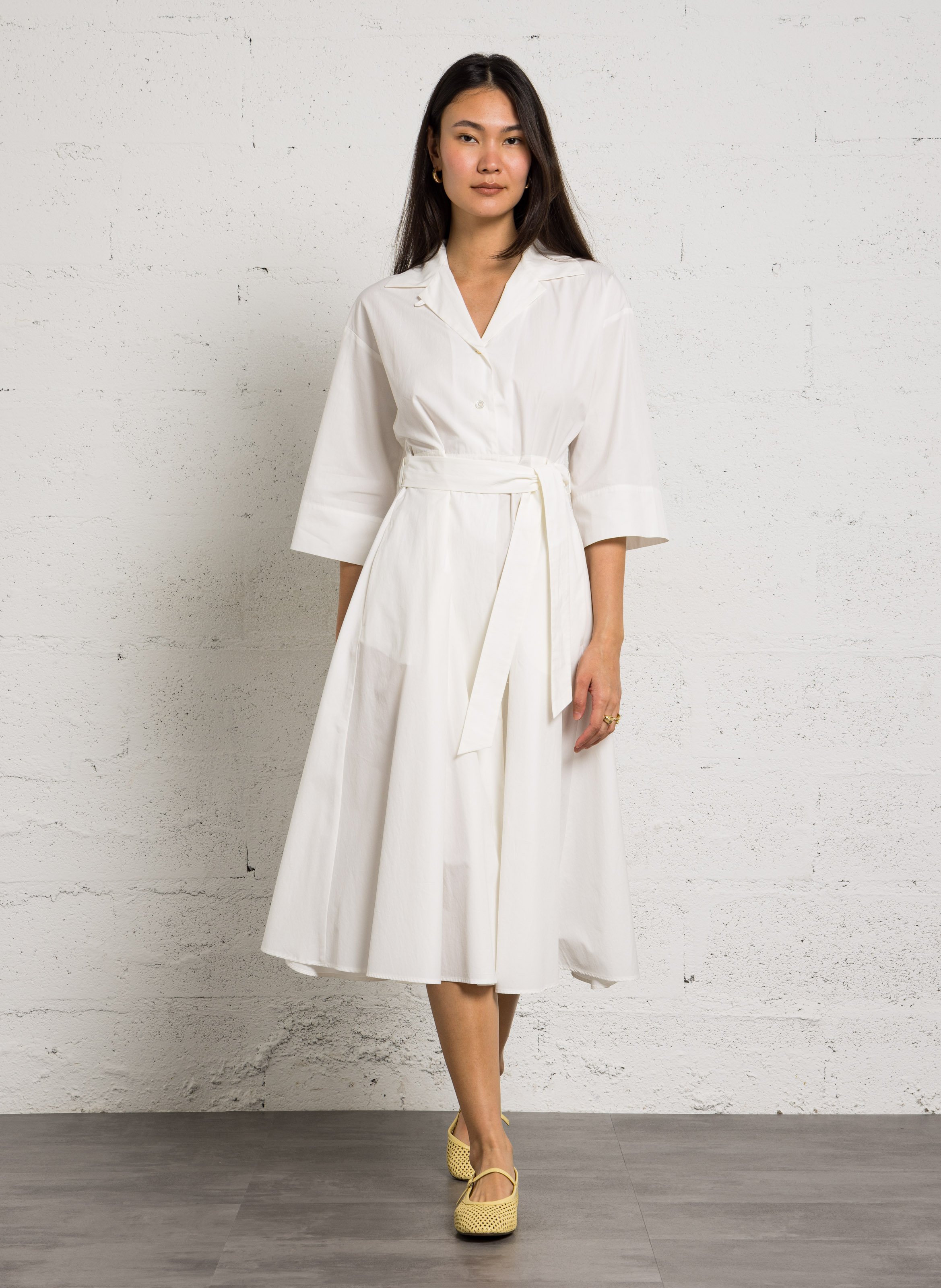 Midi-A-Linie-Kleid mit einfarbigem Gürtel MAX MARA WEEK END Weiss