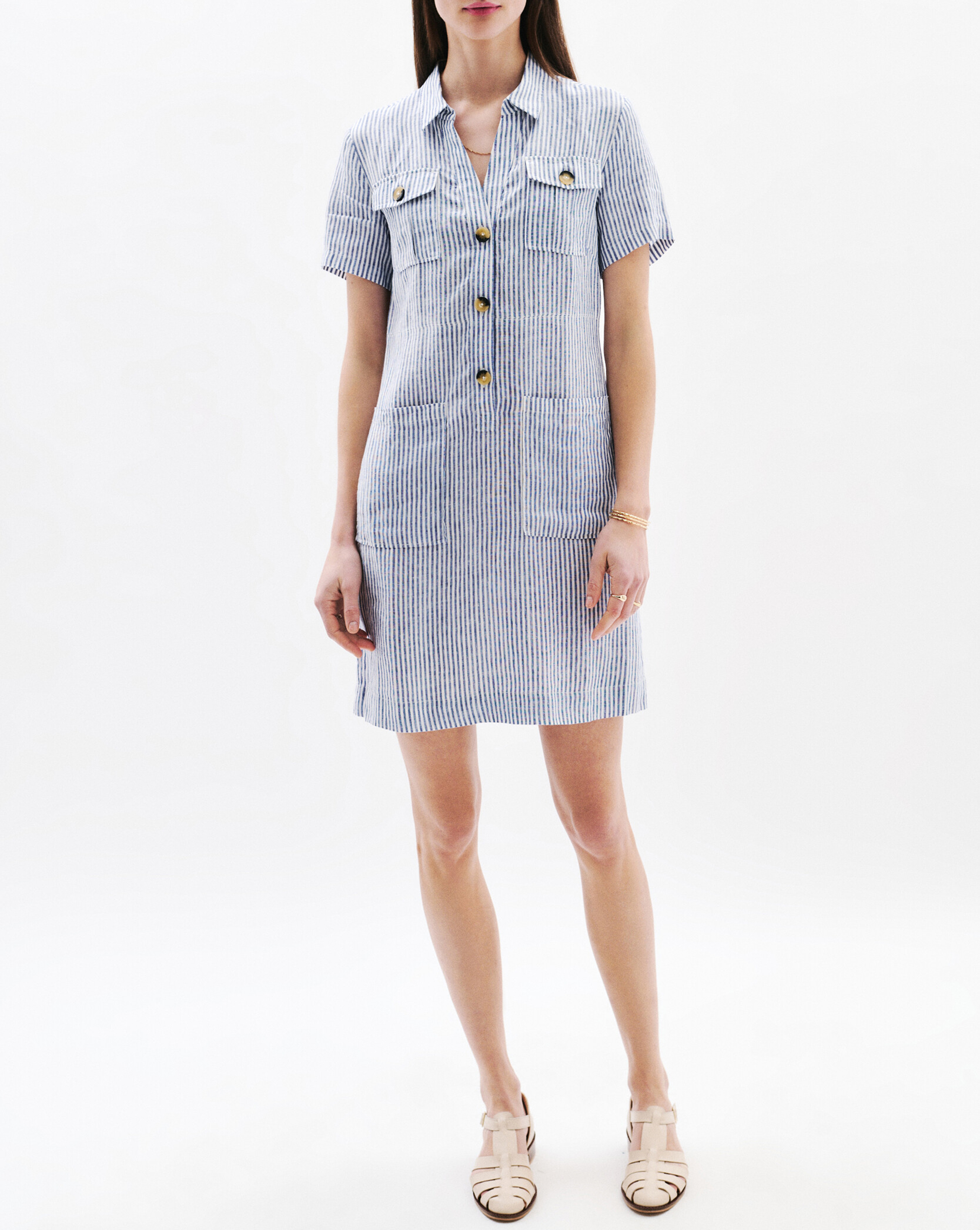 Robe droite en lin CAROLL Bleu