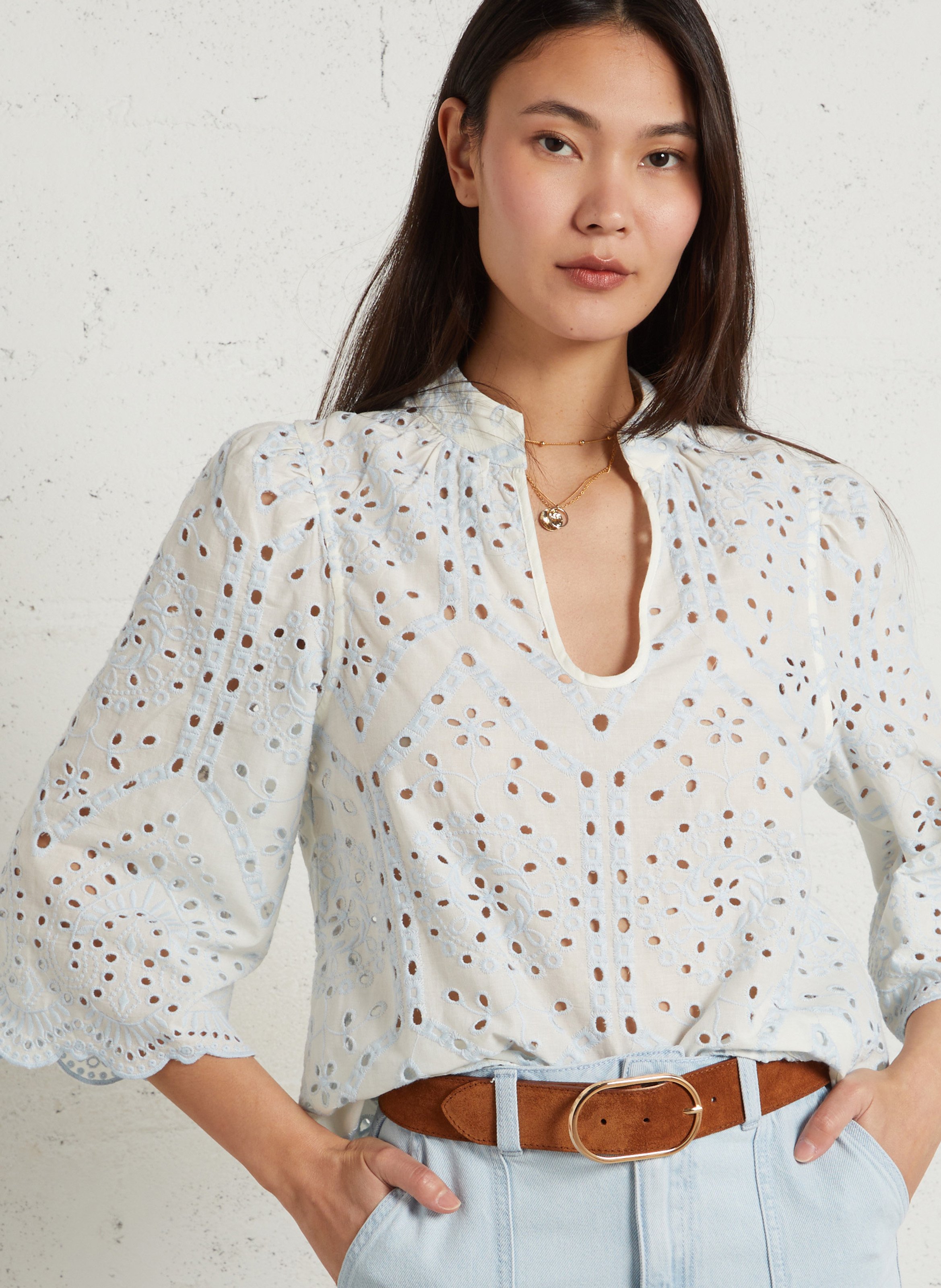 Blousecol V en coton MAISON 123 Bleu