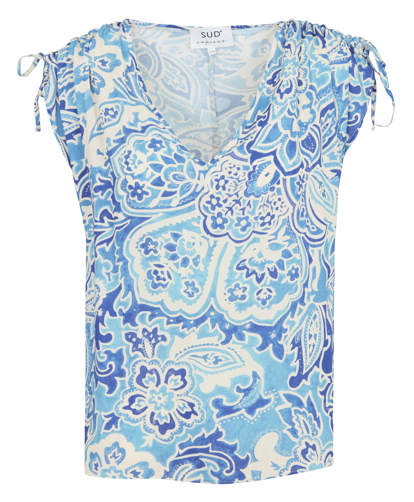 Oversized V-neck printed top SUD EXPRESS Blue