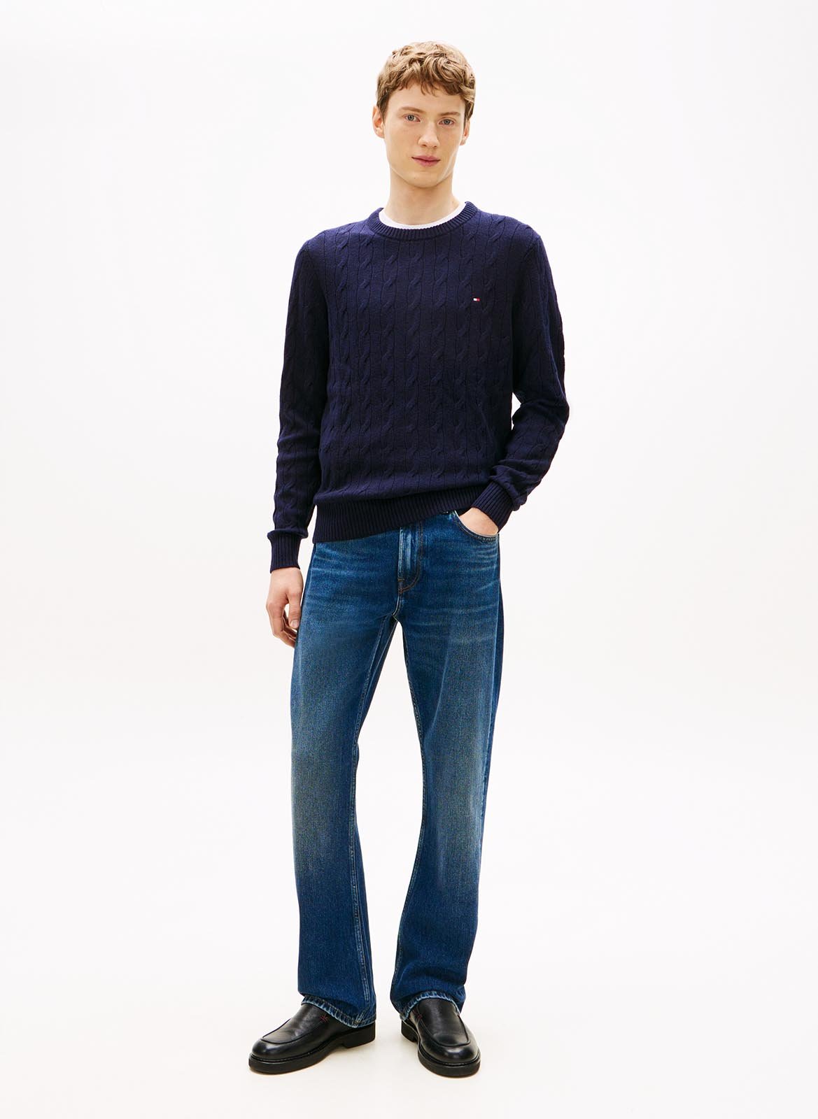 Rundhals-Pullover aus geflochtener Wolle TOMMY HILFIGER Blau