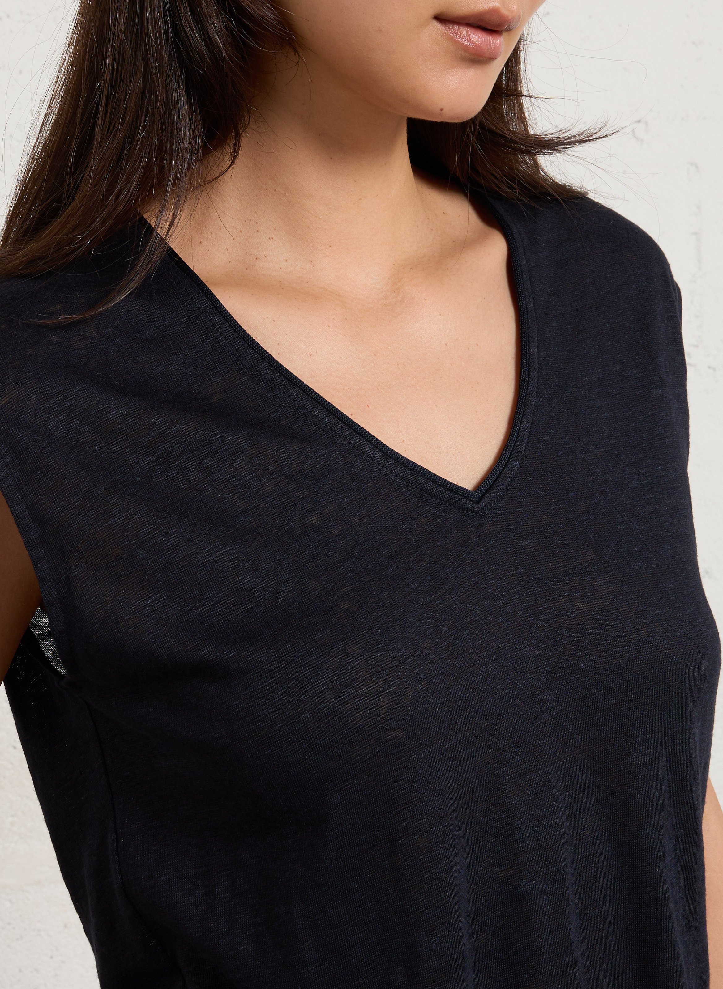 Linnen singlet met V-hals SUD EXPRESS Blauw
