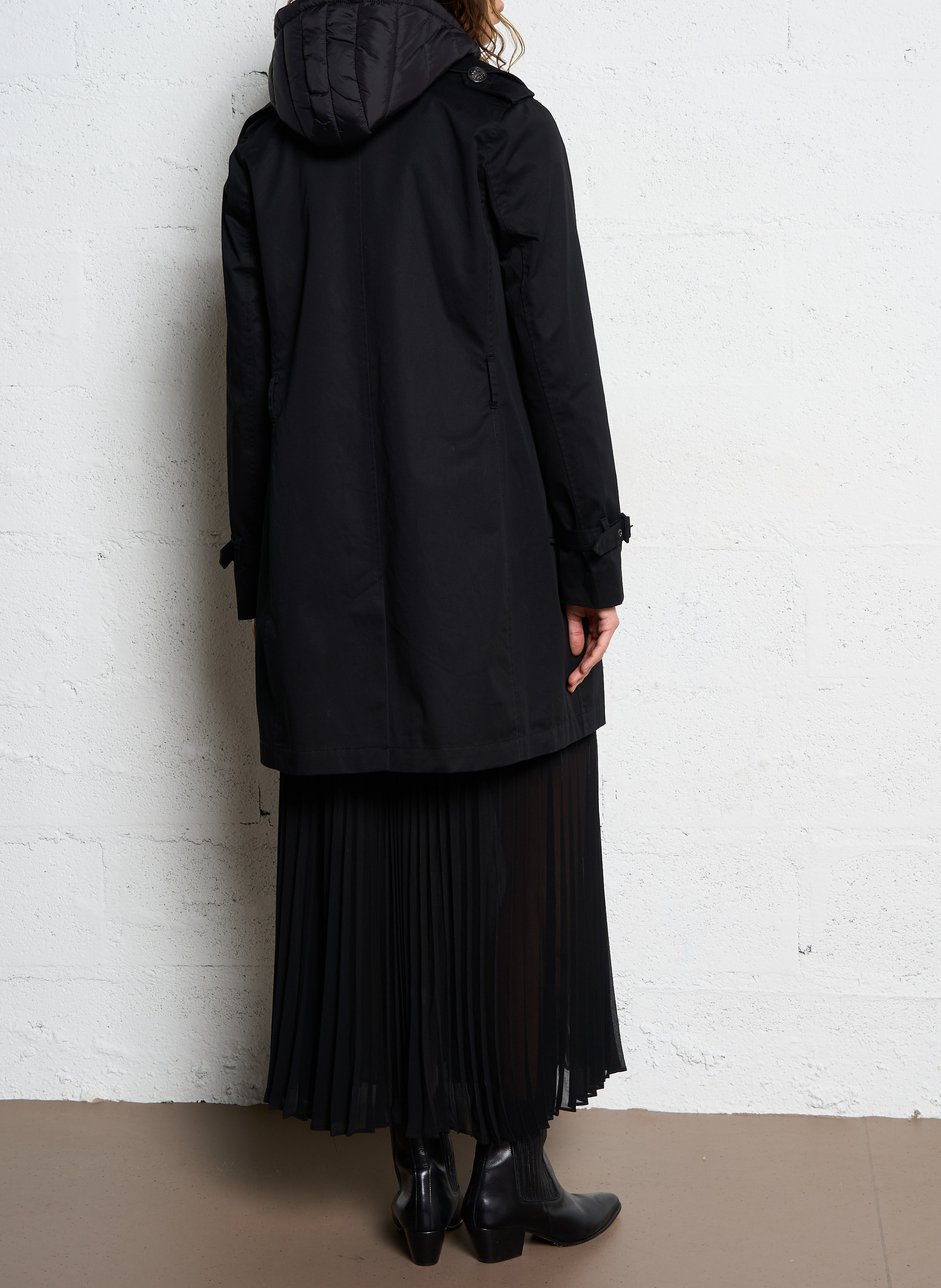 Trench col tailleur à capuche en coton IKKS Noir