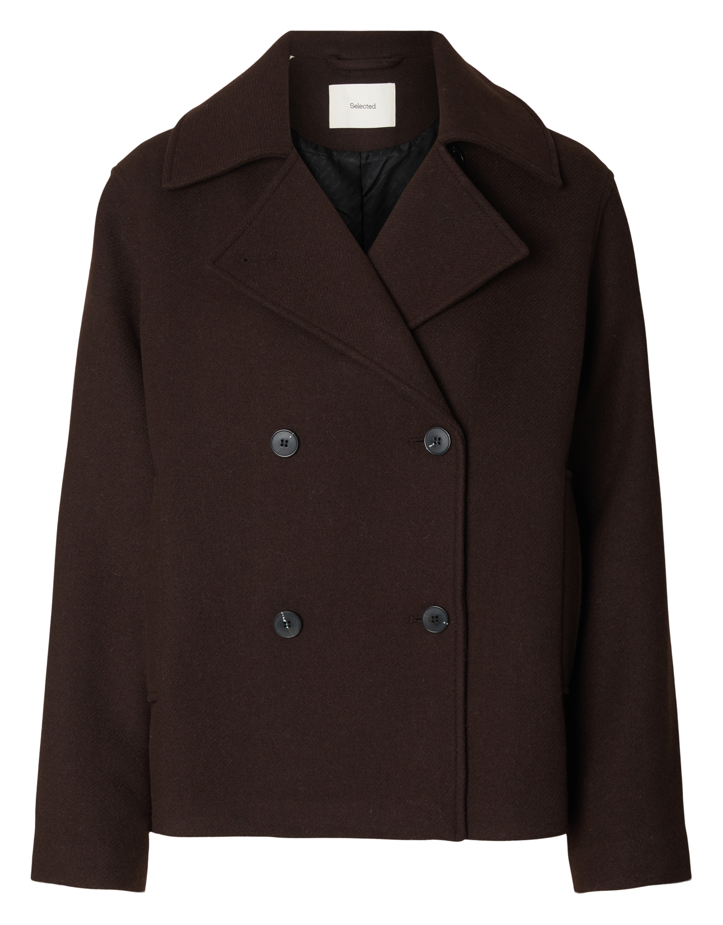 Manteau droit col tailleur en laine mélangée SELECTED Marron