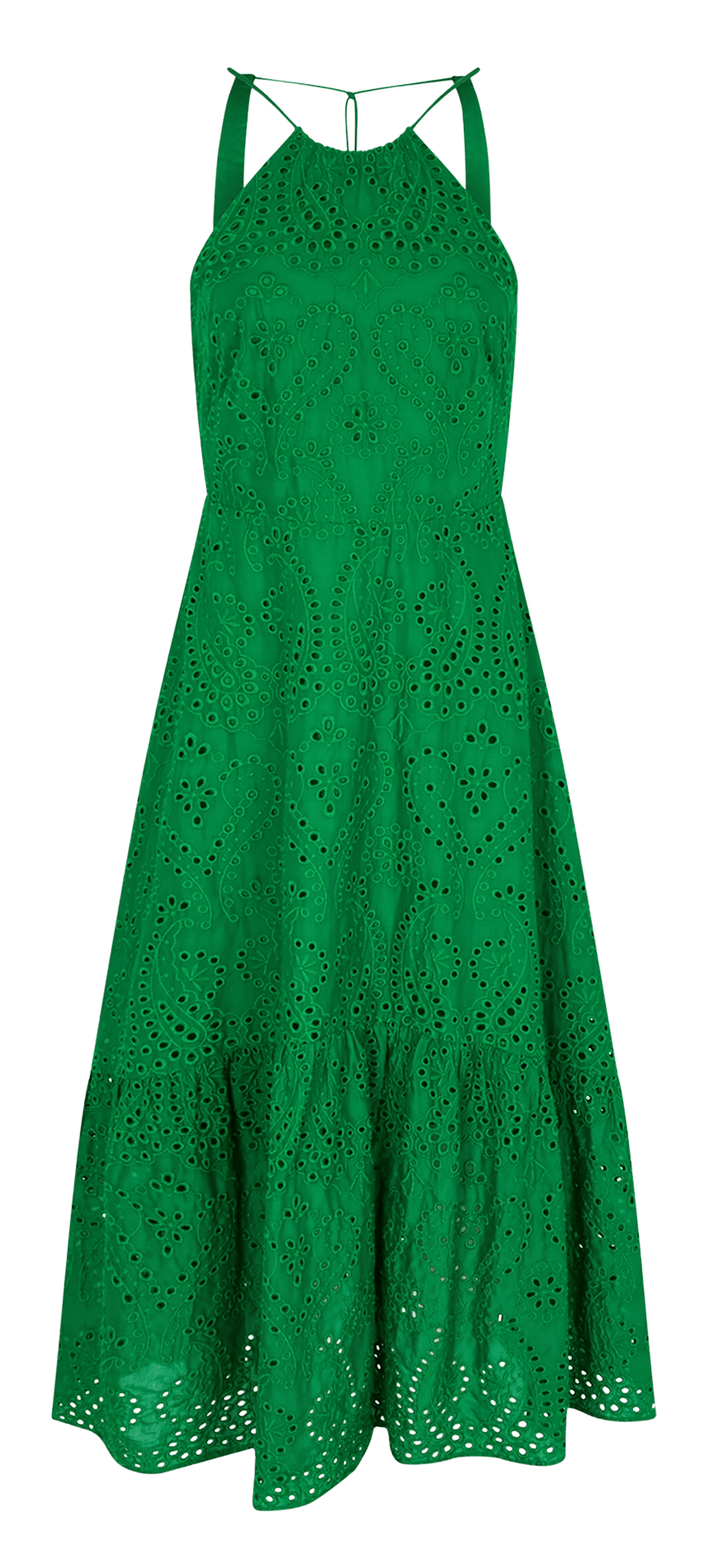 Long dress with English embroidery MORGAN Green