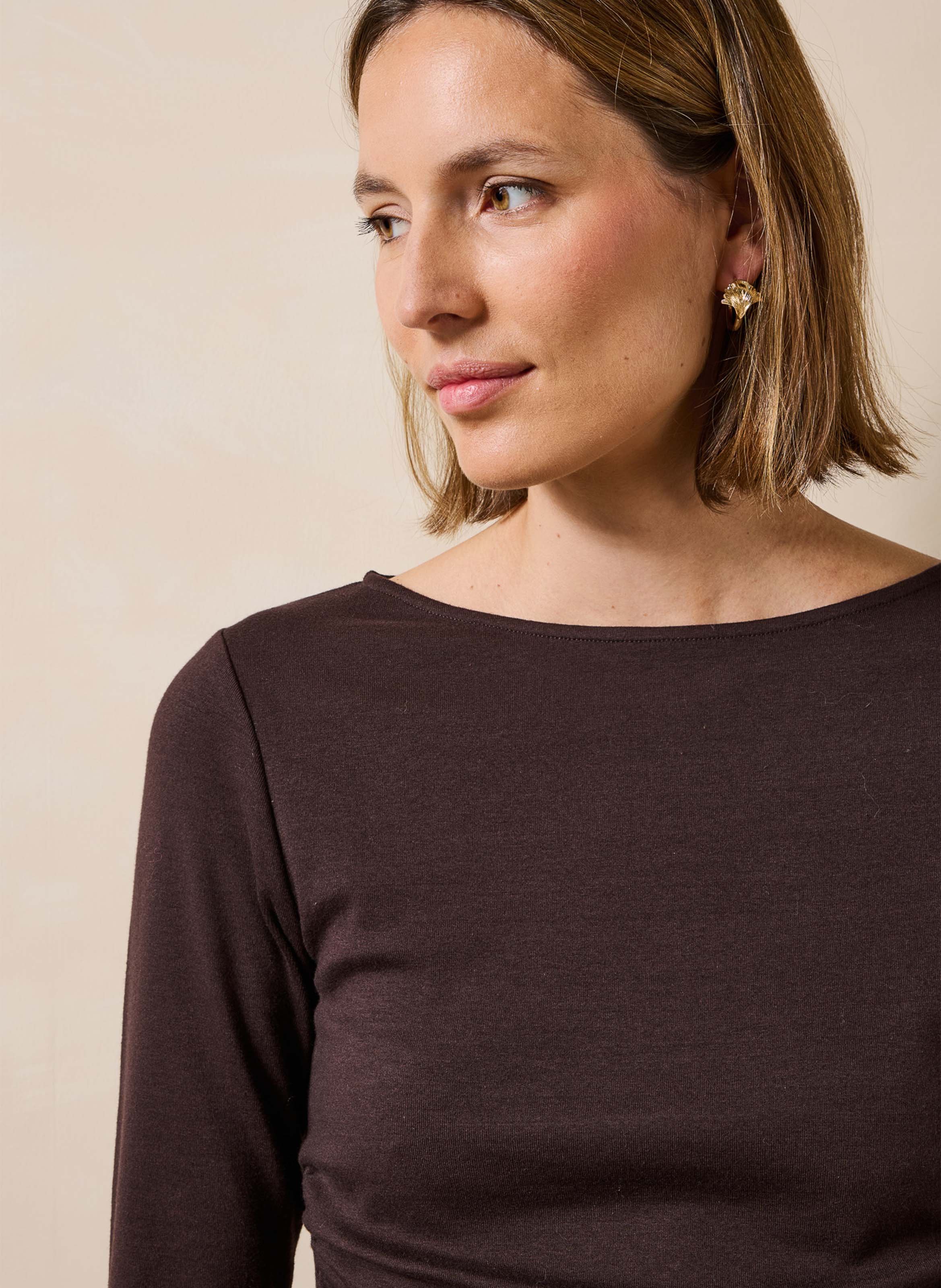 Tee-shirt droit col rond LA FEE MARABOUTEE Marron