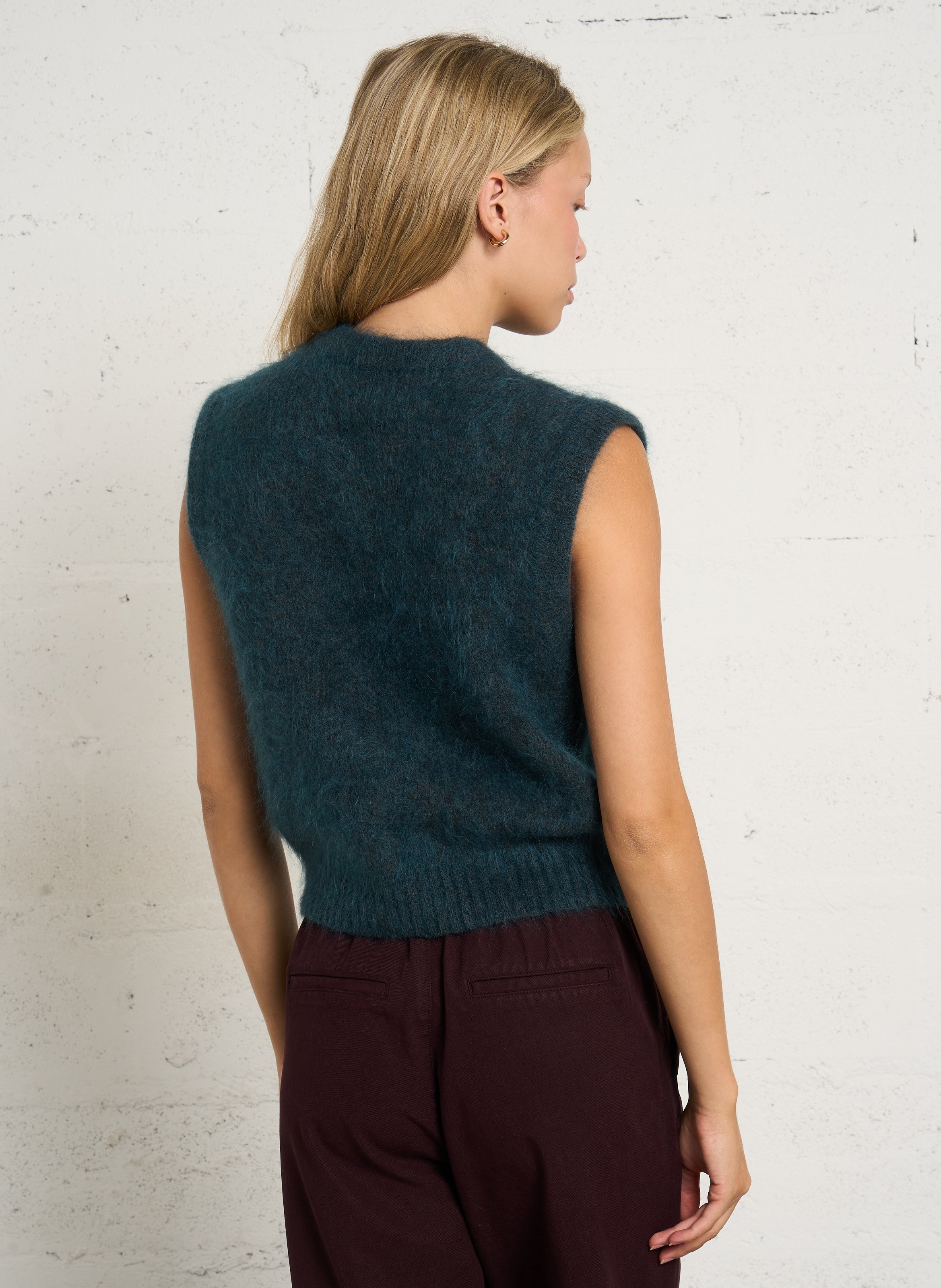 Sleeveless straight round neck mohair blend vest MAISON 123 Blue