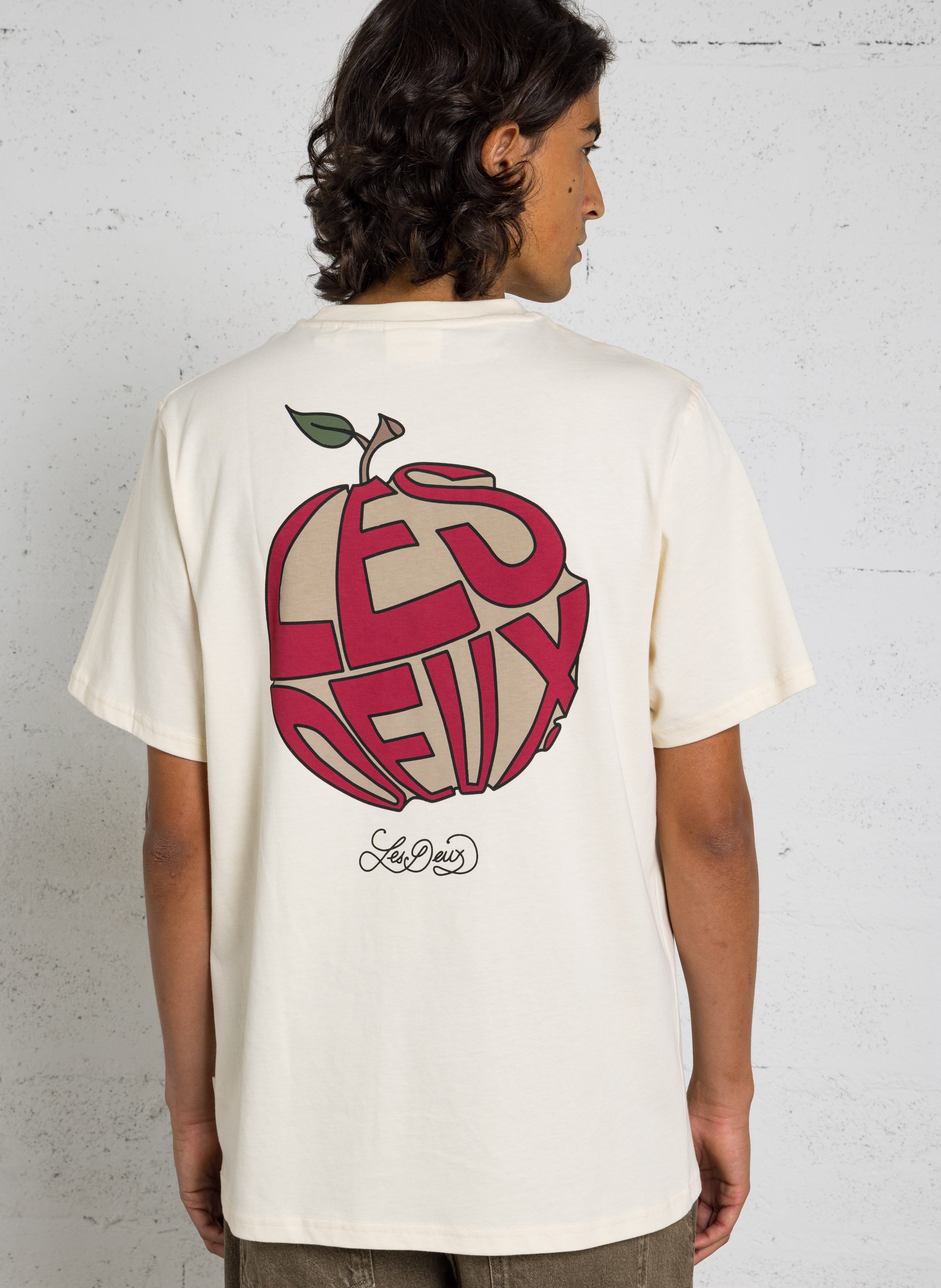 Tee-shirt droit col rond sérigraphié en coton bio LES DEUX Beige