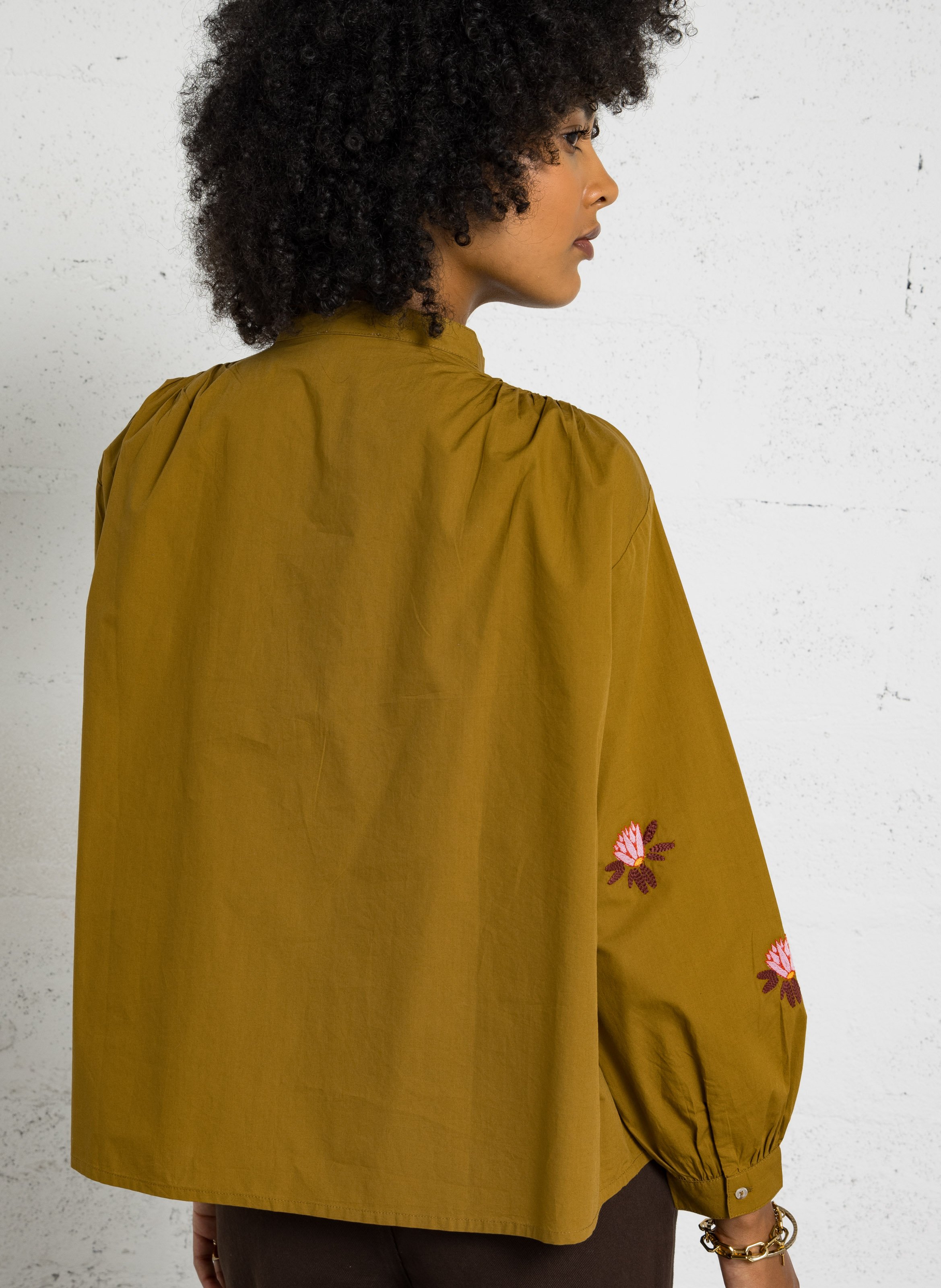 Straight printed organic cotton round-neck blouse SACRECOEUR Green