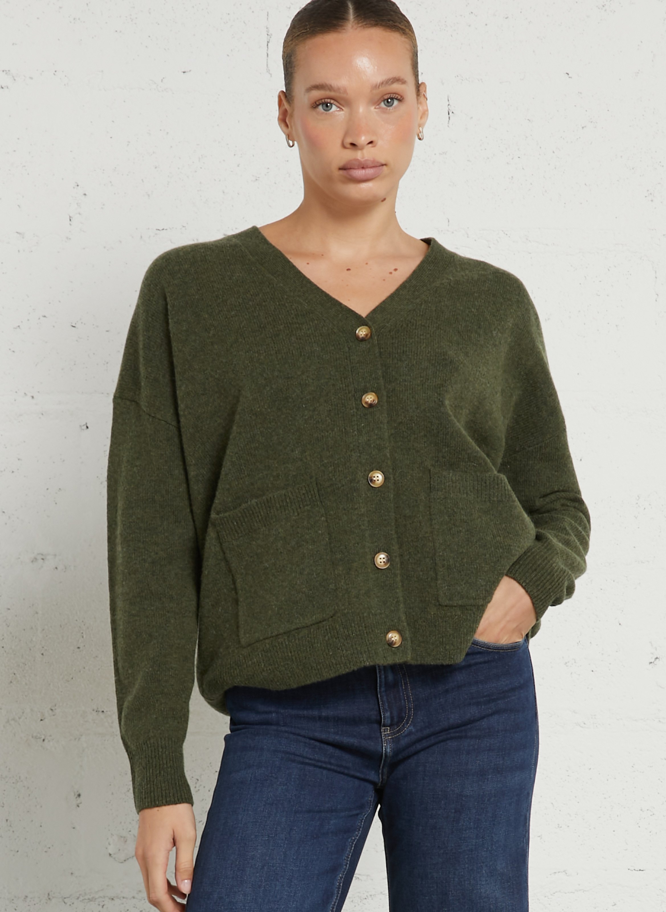 Oversized V-neck wool blend vest JC SOPHIE Green