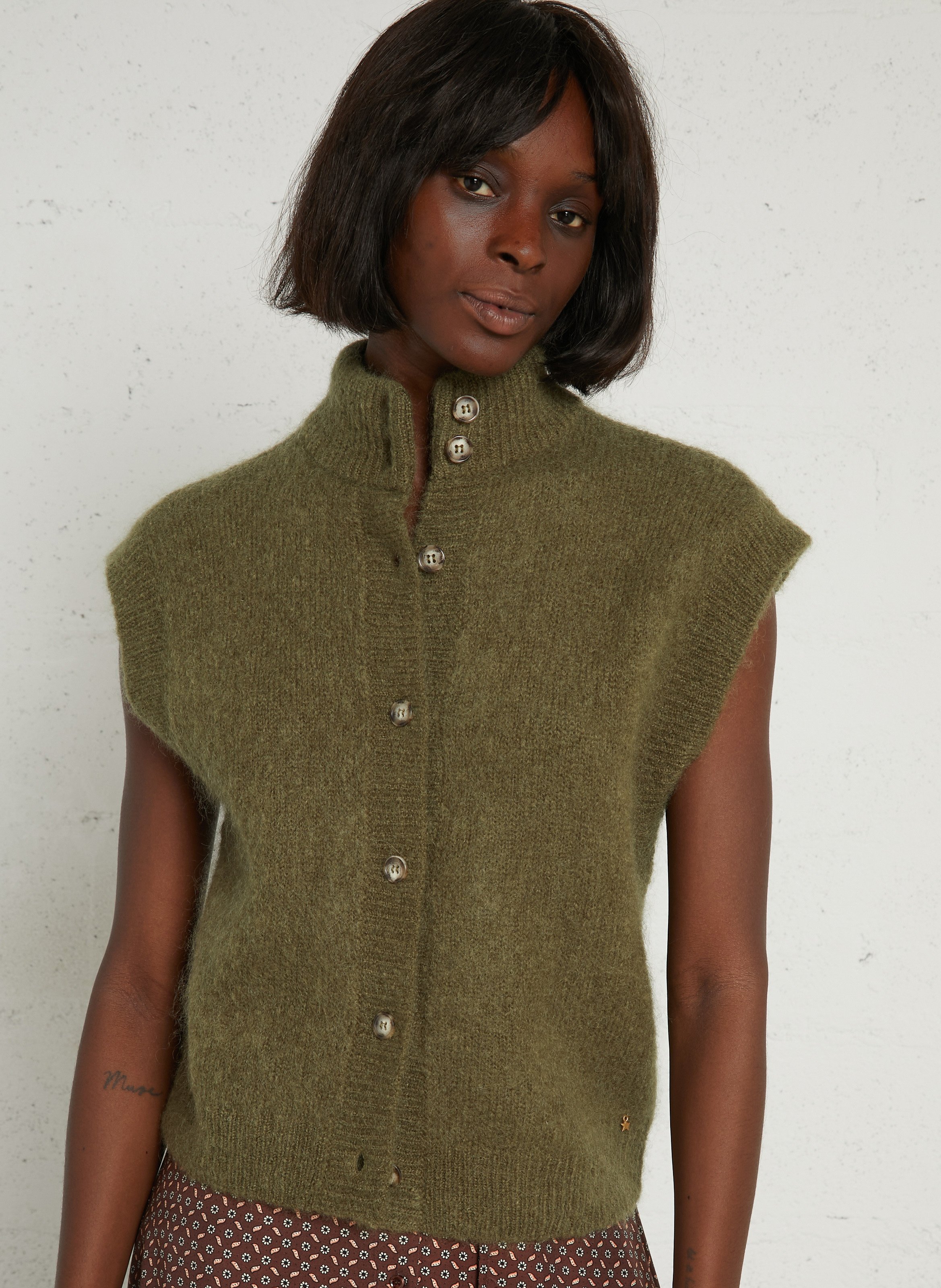 Cardigan sans manches droit en mohair mélangé DES PETITS HAUTS