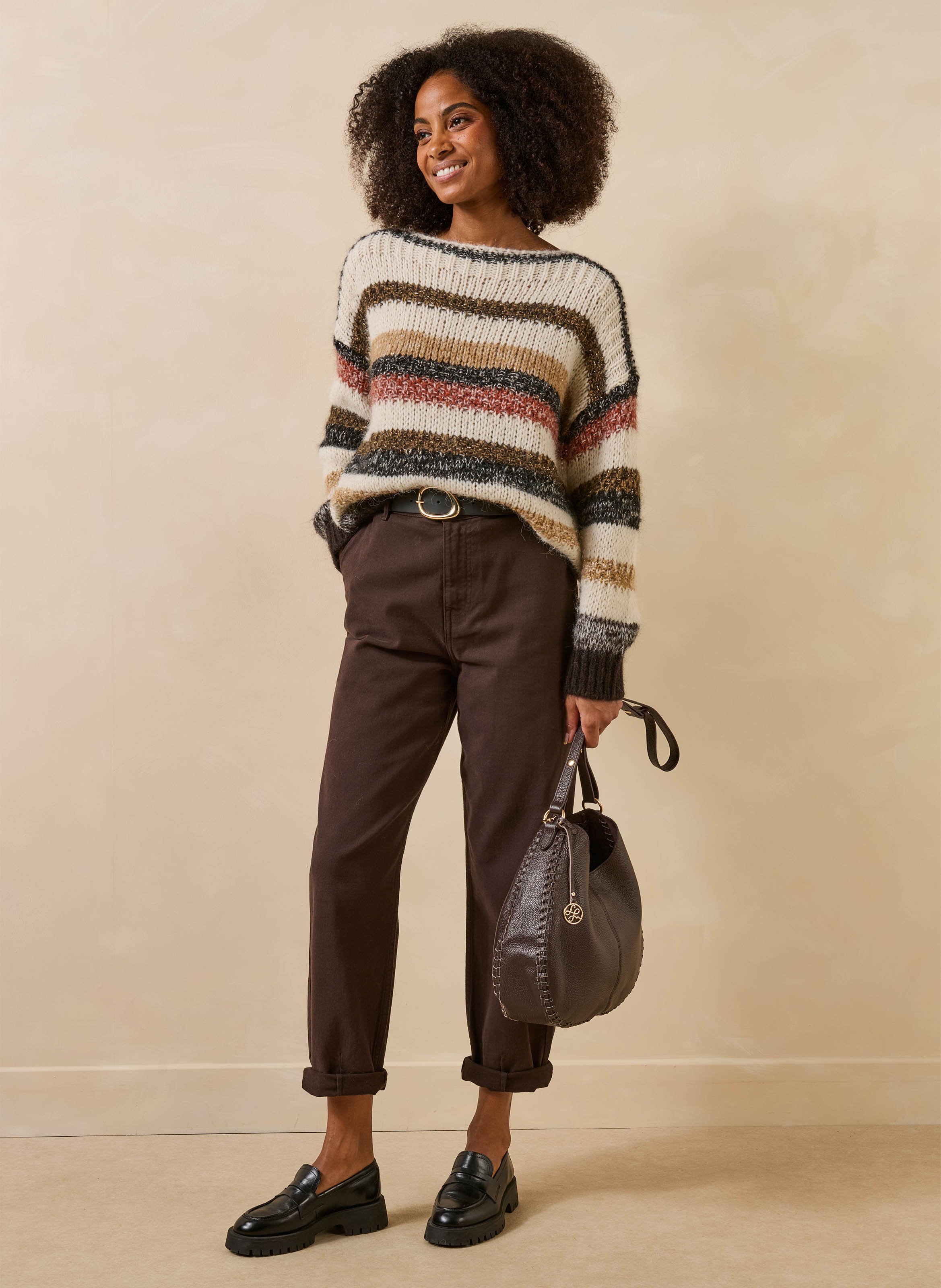 Rundhalspullover mit Streifen LA FEE MARABOUTEE Beige